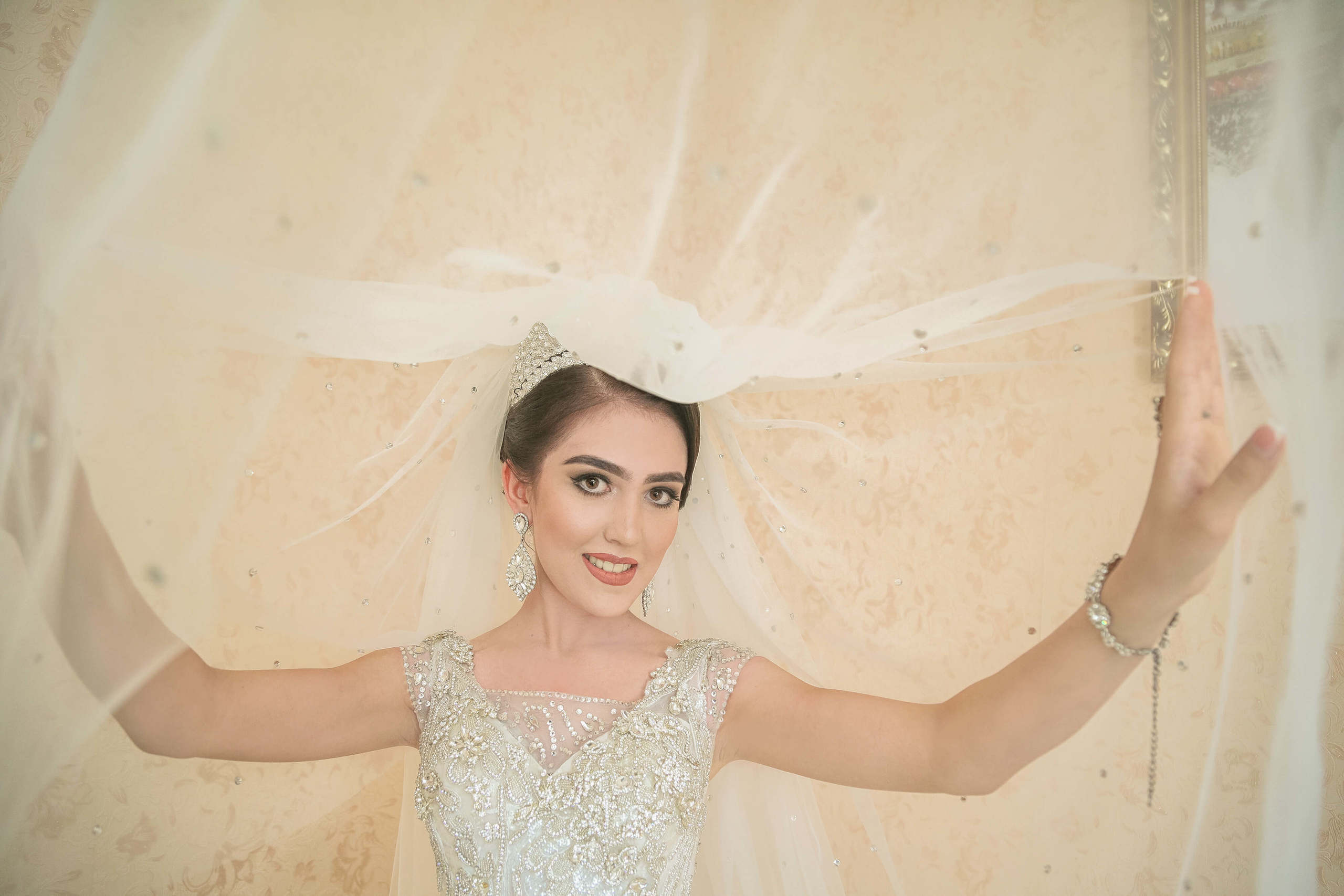 Tajik wedding, portrait of Asian bride, wedding dress. Wedding and family photographer in Cork, Ireland. Tigran