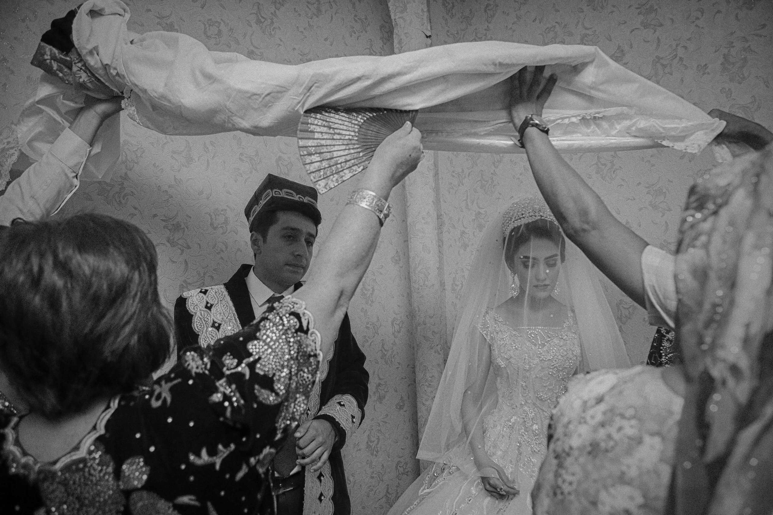 Tajik wedding, portrait of Asian bride, wedding dress. Wedding and family photographer in Cork, Ireland. Tigran