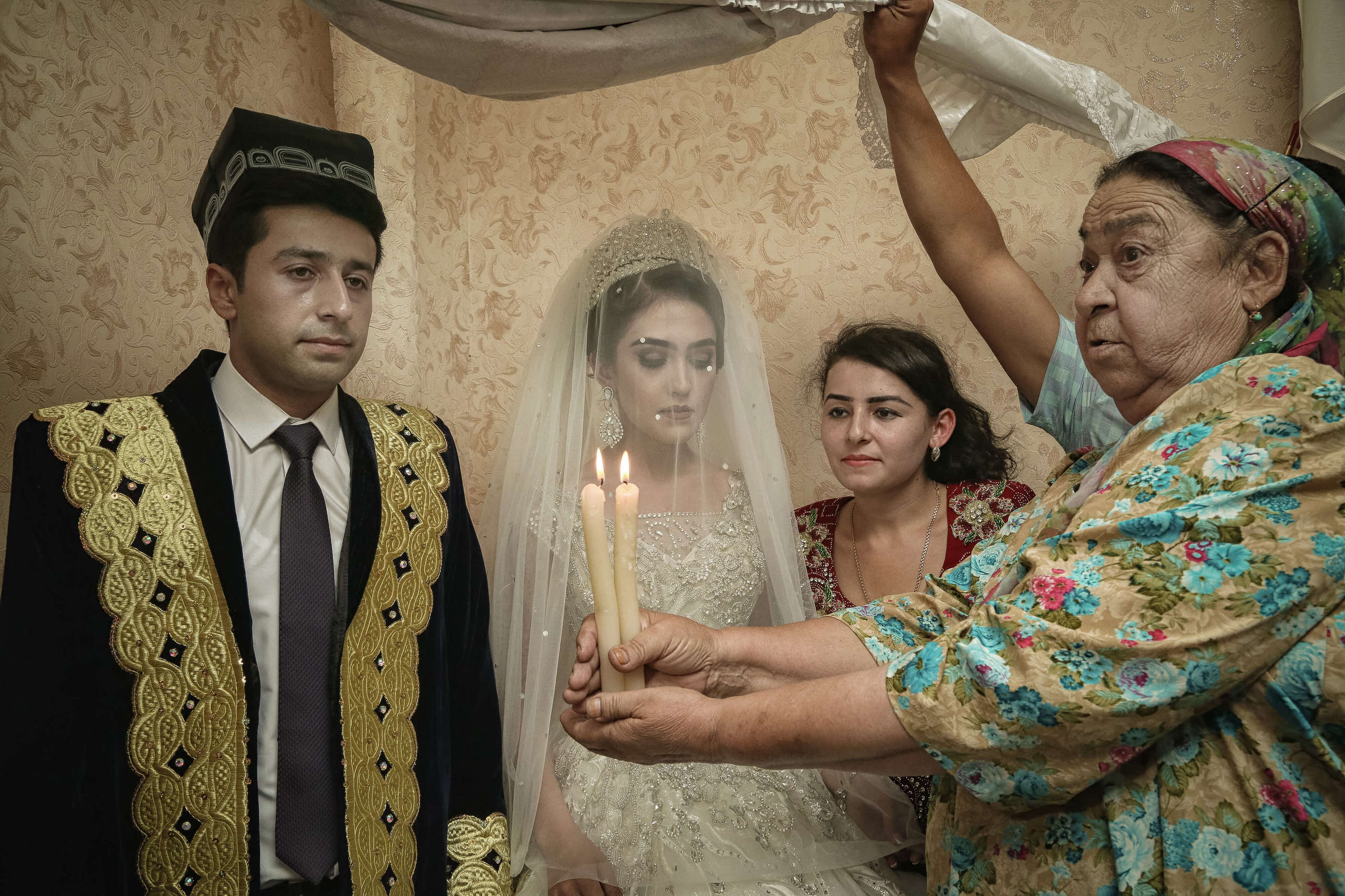 Tajik wedding, portrait of Asian bride, wedding dress. Wedding and family photographer in Cork, Ireland. Tigran