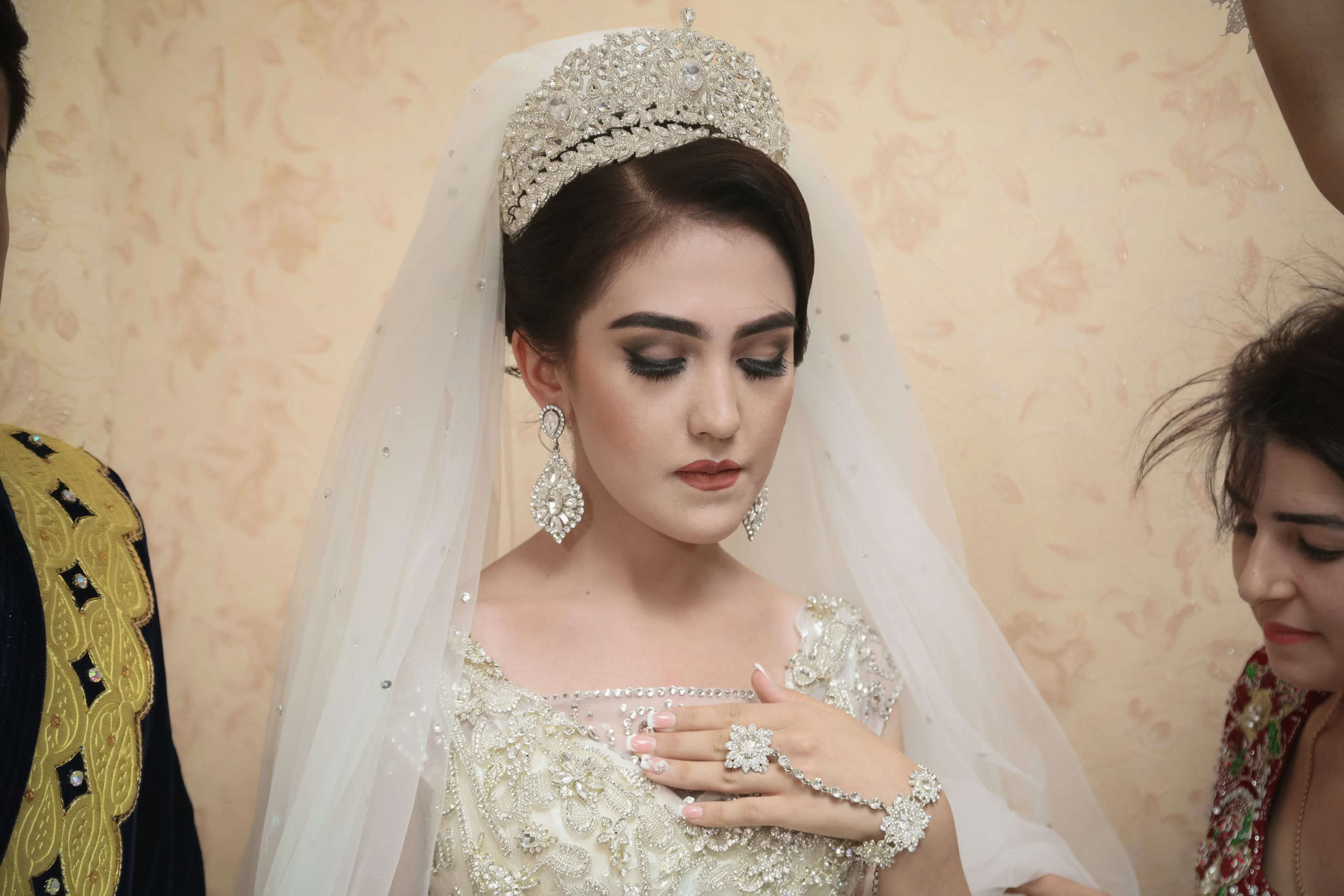 Tajik wedding, portrait of Asian bride, wedding dress. Wedding and family photographer in Cork, Ireland. Tigran