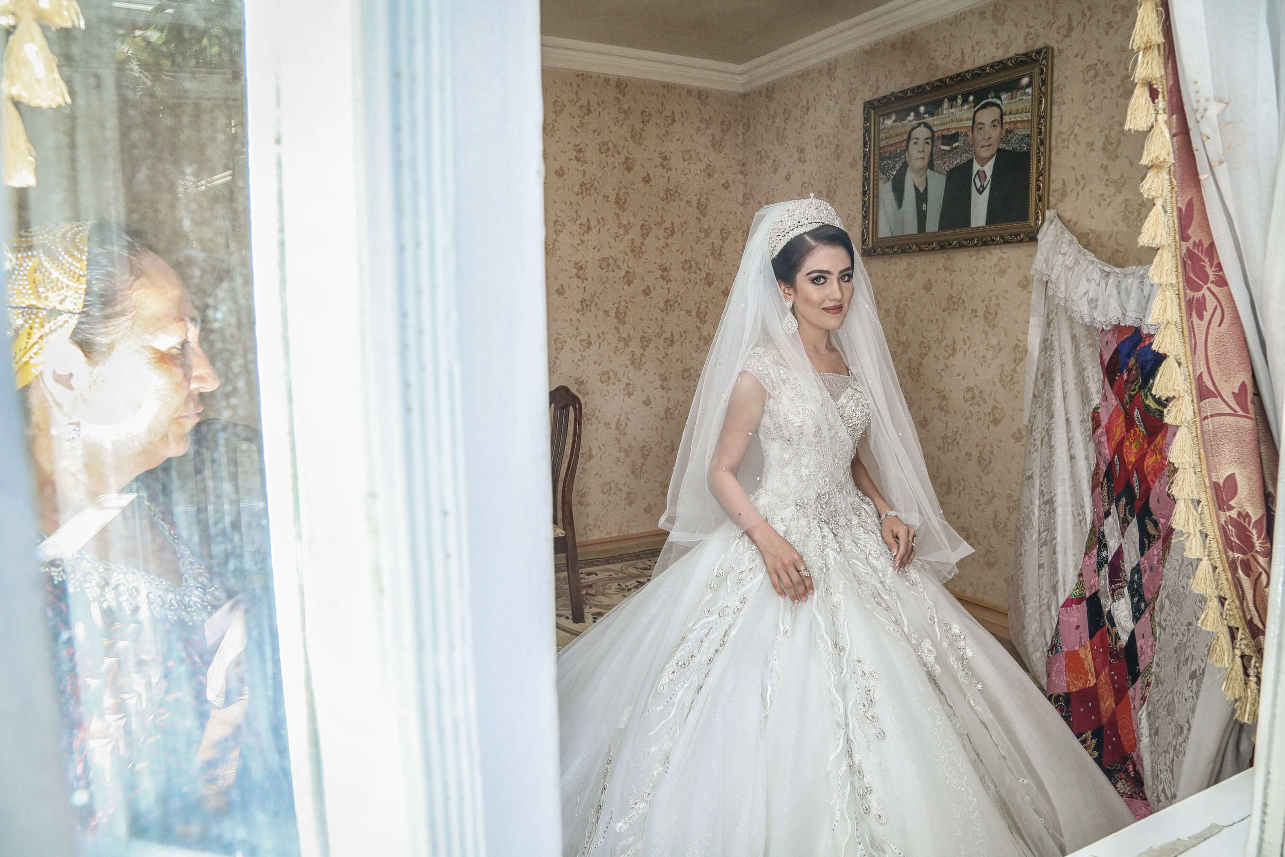 Tajik wedding, portrait of Asian bride, wedding dress. Wedding and family photographer in Cork, Ireland. Tigran