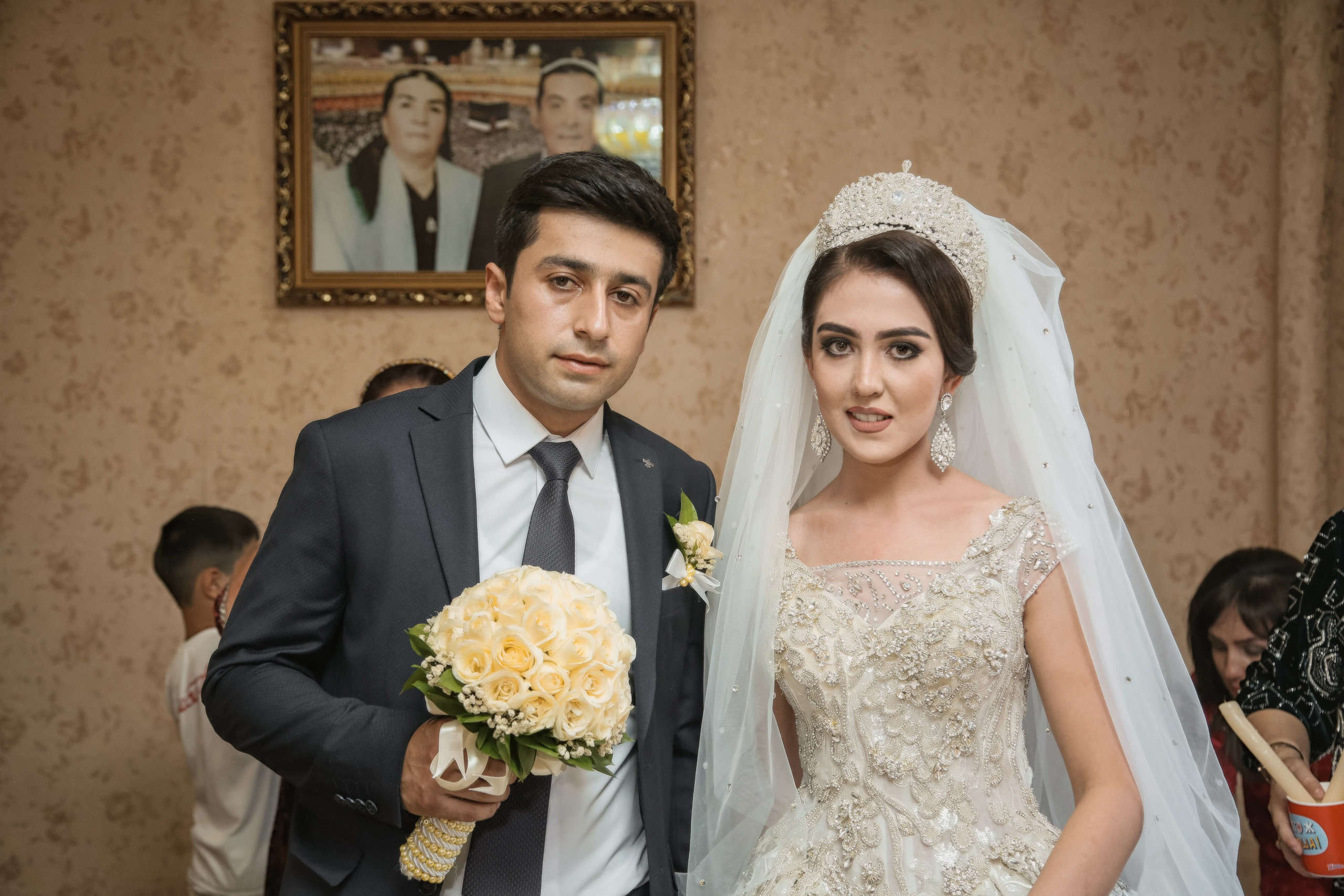 Tajik wedding, portrait of Asian bride, wedding dress. Wedding and family photographer in Cork, Ireland. Tigran