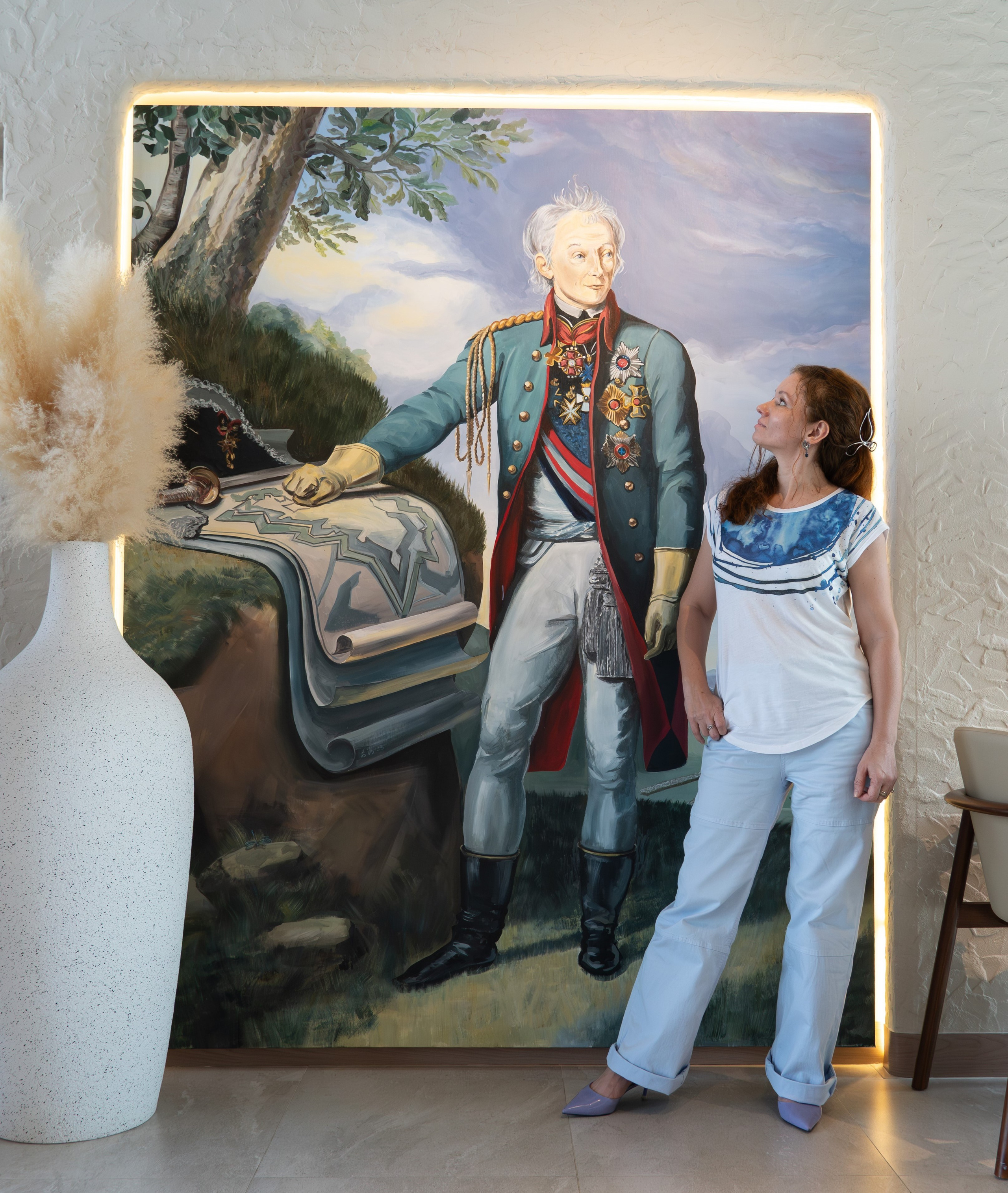 Free copy of the portrait  Count Alexander Vasilyevich Suvorov-Rymniksky, Prince of Italy by Charles de Steuben spesial for Restaurant "GRAND Suvoroff". Dubai. UAE.  2023. Acrylic on canvas. 220-150 cm. 