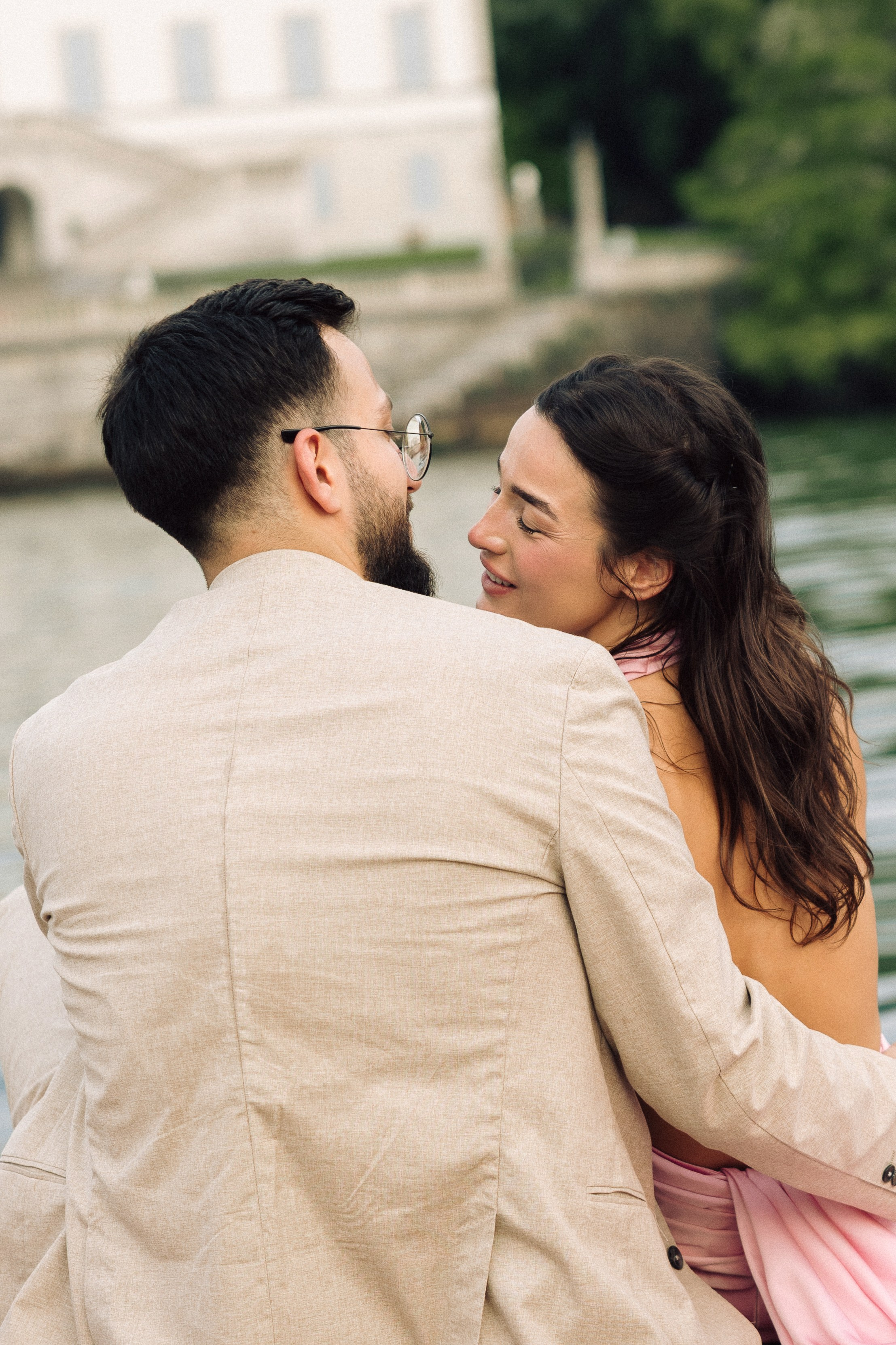 Couple enjoying a peaceful moment together during their Lake Como engagement