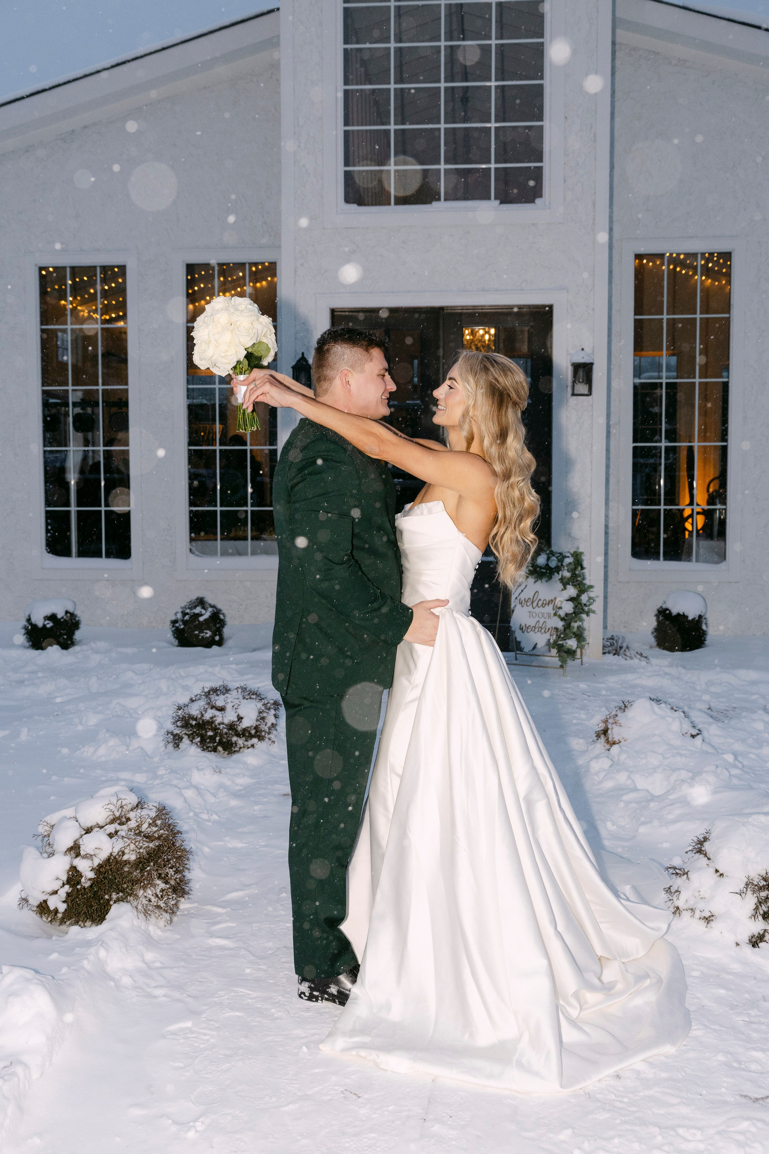 Winter Snow Wedding at Luxe Glass House at River Mill | A Rare & Romantic North Carolina Celebration. Wedding and portrait photography in Greenville SC