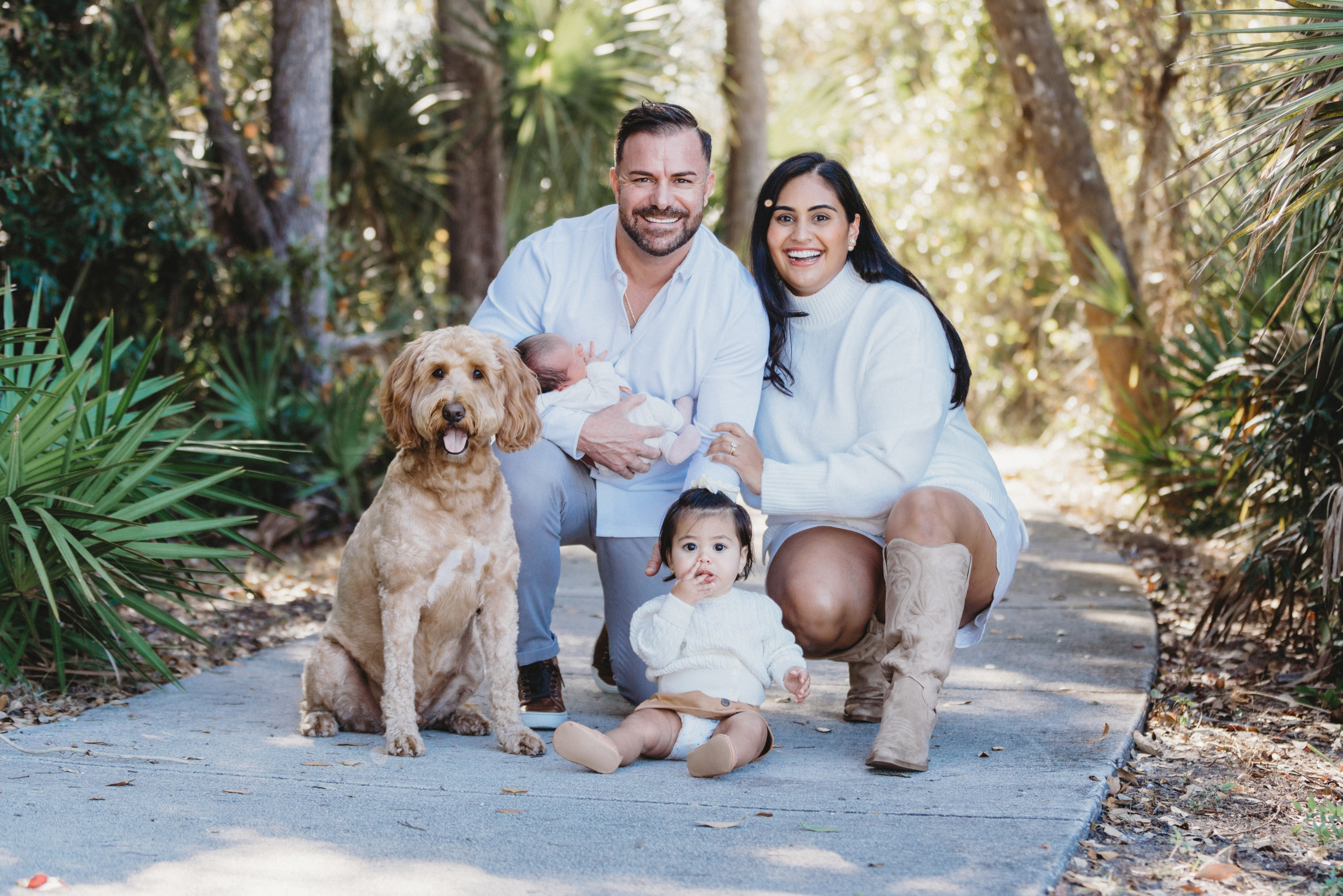 Portrait of family with two kids and the dog