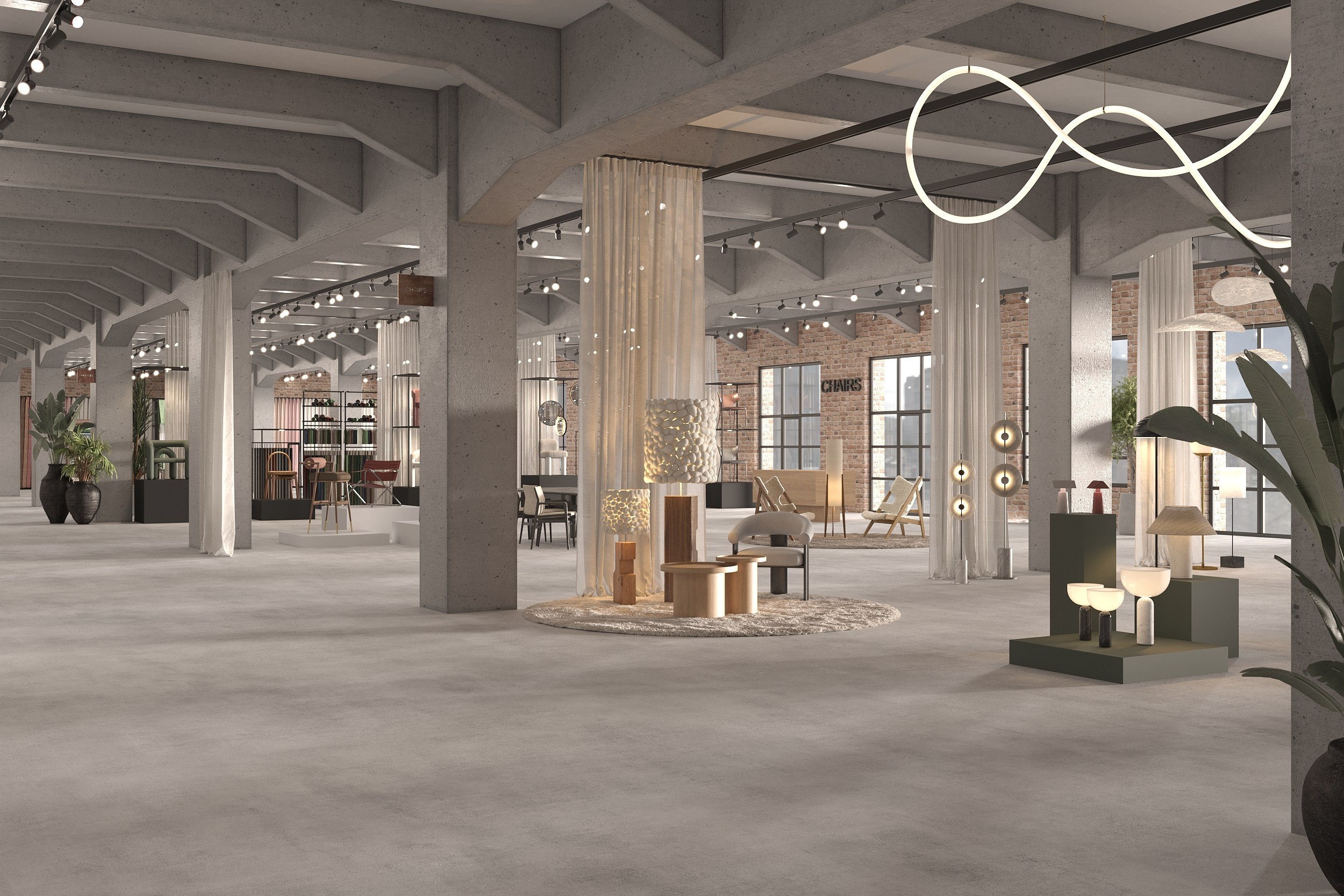 Drobės Fabrikas — open-space furniture store. Simple Archs — high quality visualizations for your interior projects