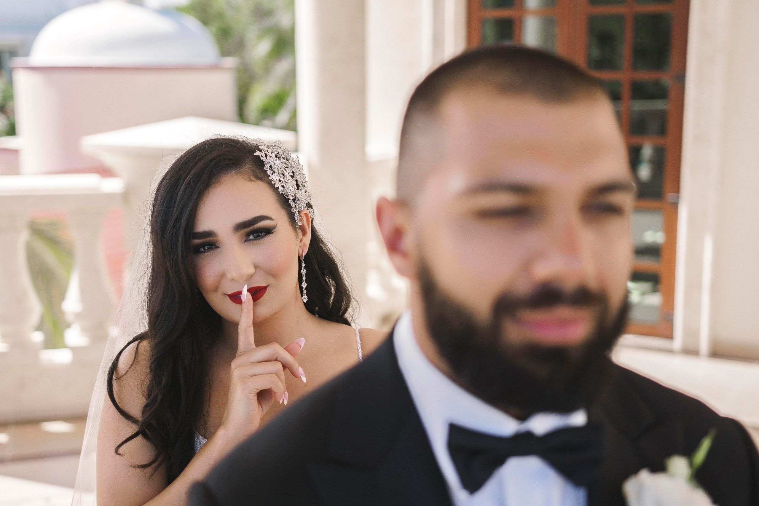 Groom seeing bride for the first time – Tulum destination wedding moment