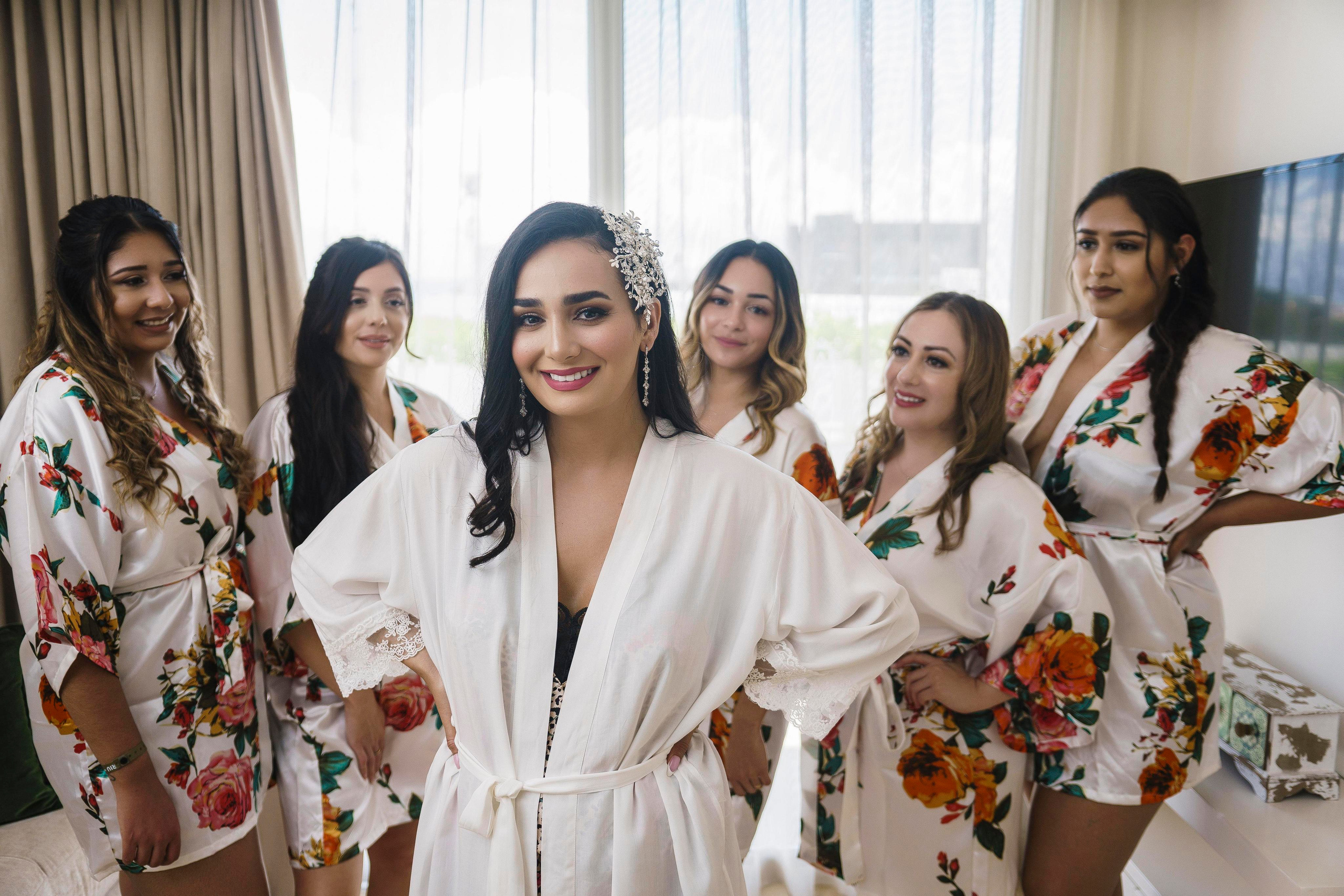 Fun bridal party moment captured in Playa del Carmen wedding suite