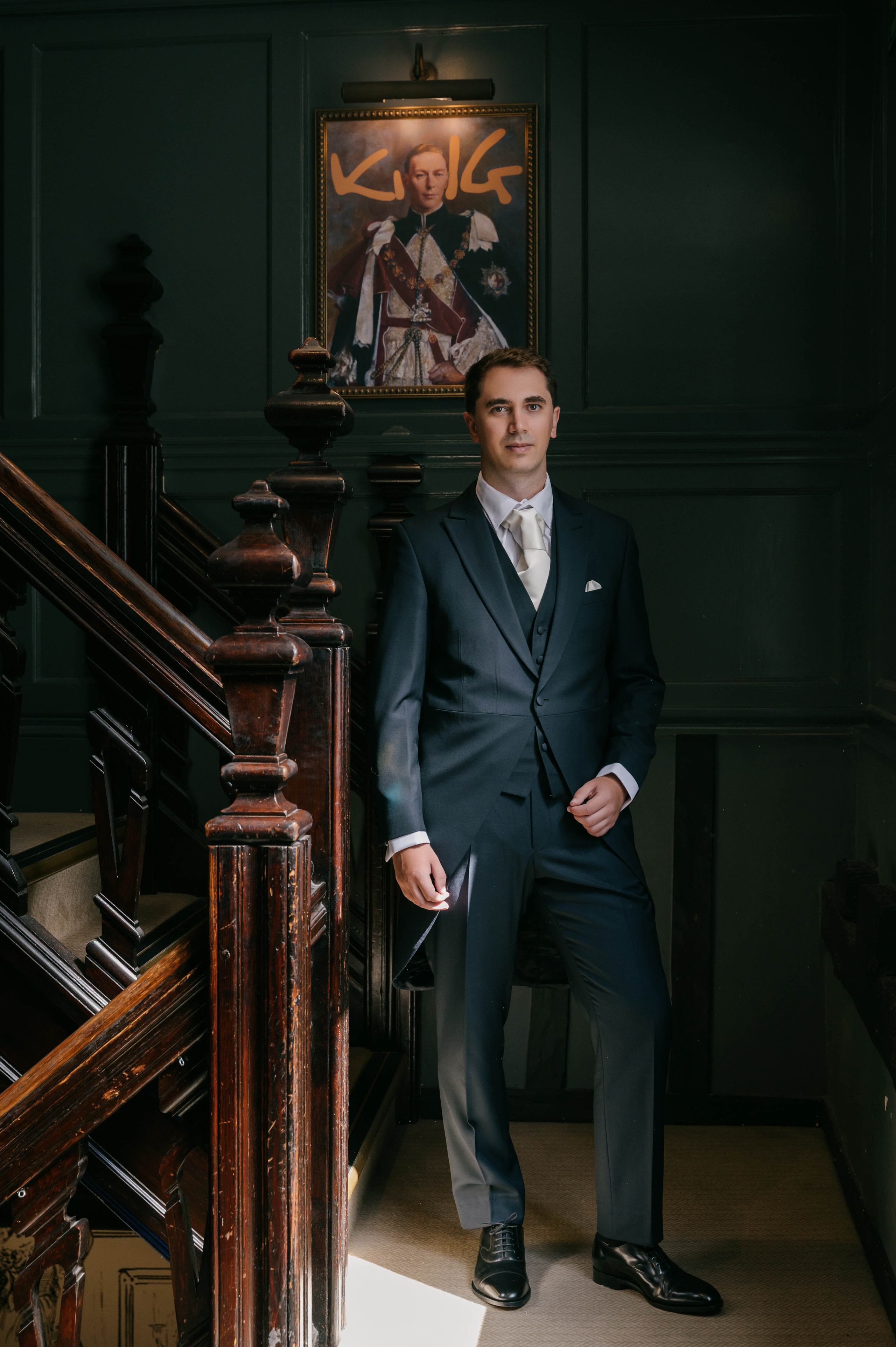     groom portrait Layer Marney Tower Essex classic black suit wedding