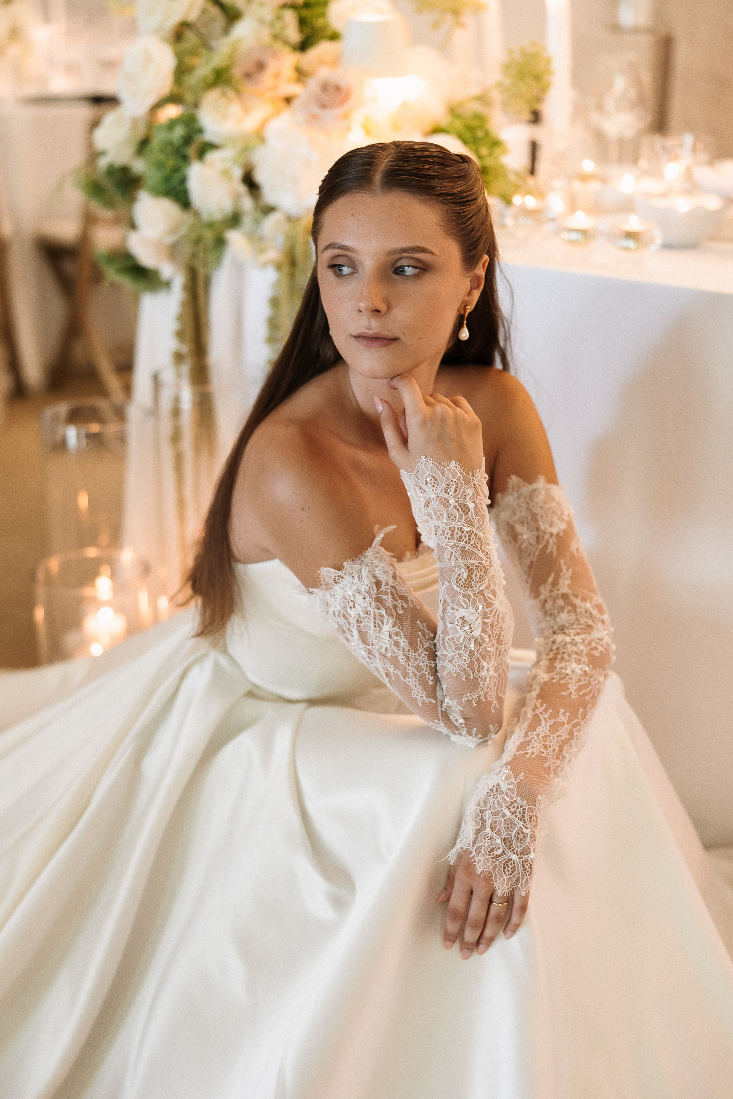 Retrato da noiva sentada durante a receção