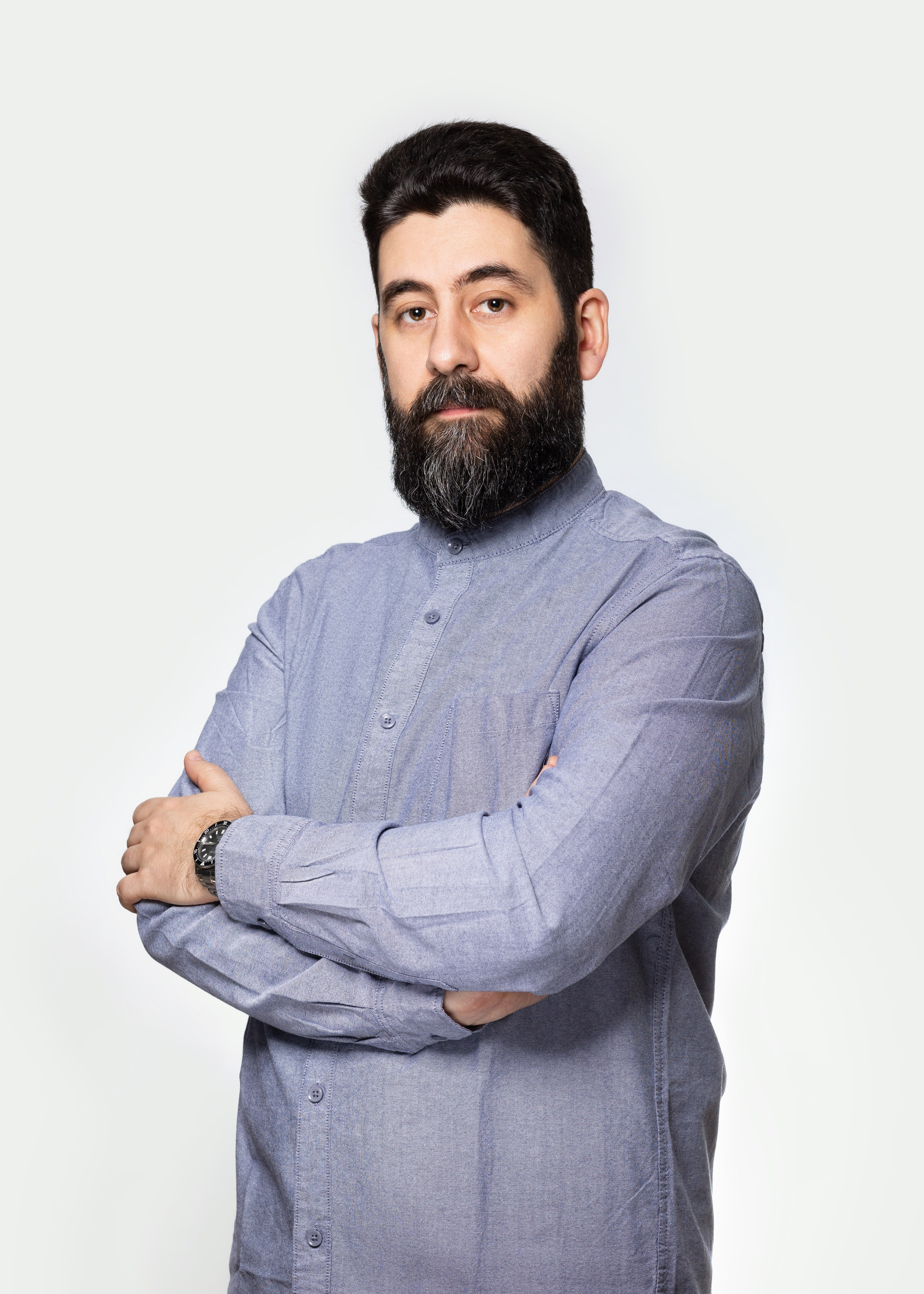 Corporate team member at 1 click Marketing, a business portrait on a white background