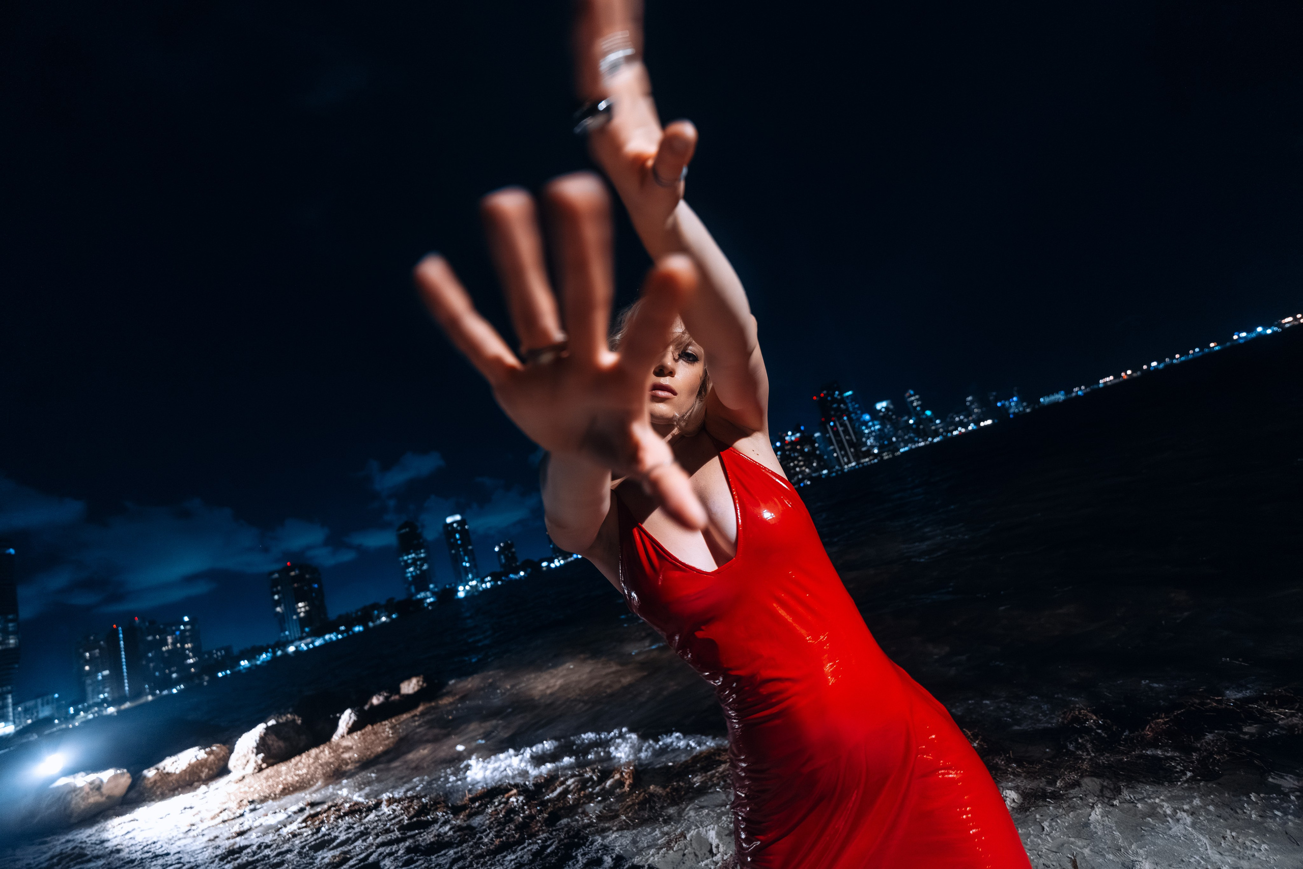 A night portrait session in Miami using the natural city environment. Professional Photographer in Miami, Florida