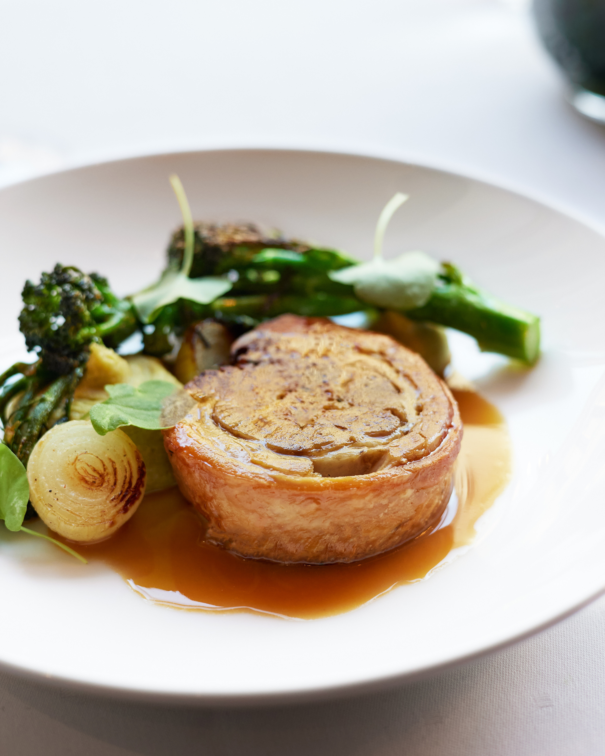 baked pork with broccolini and onion