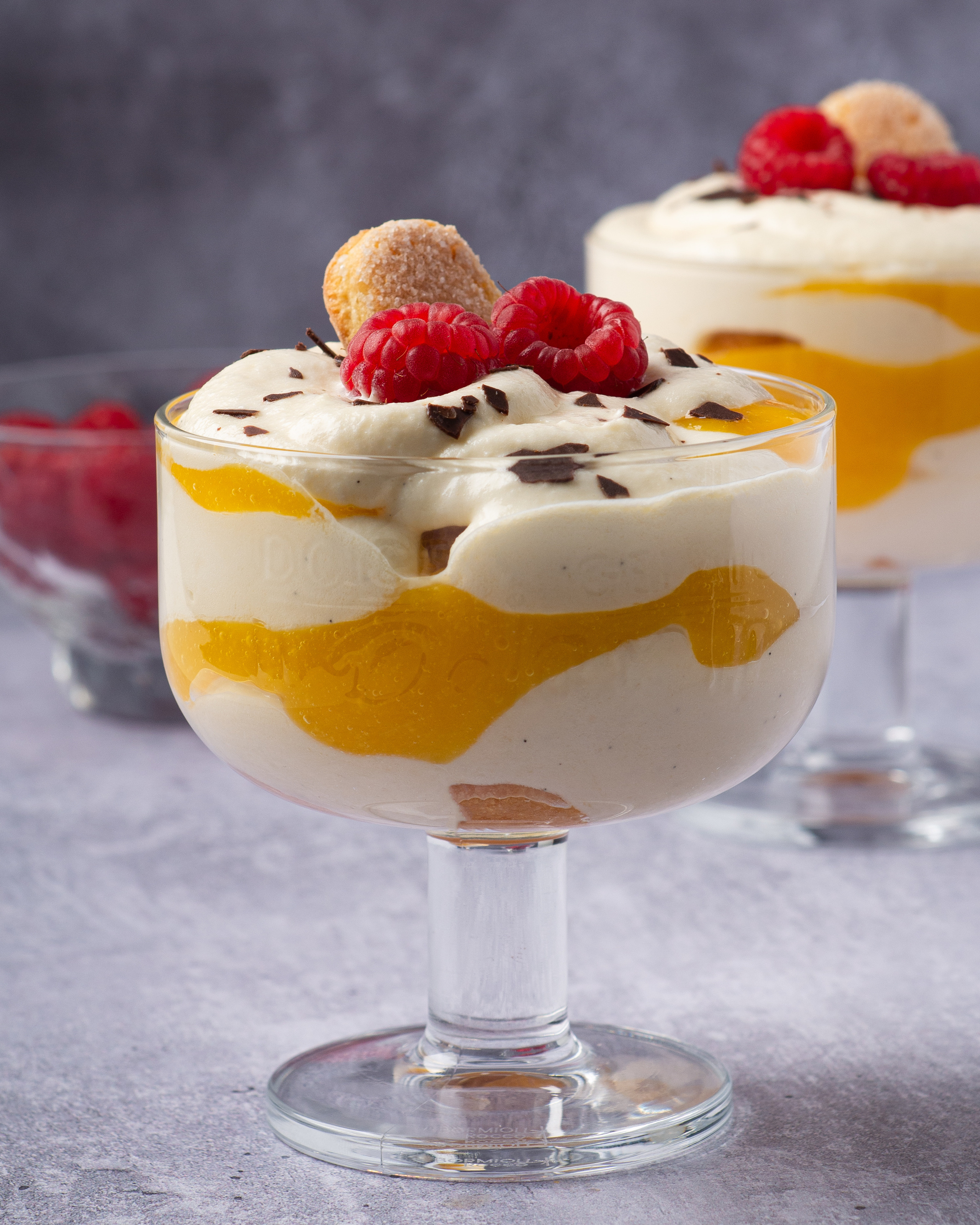 exotic tiramisu with raspberries with chocolate chips