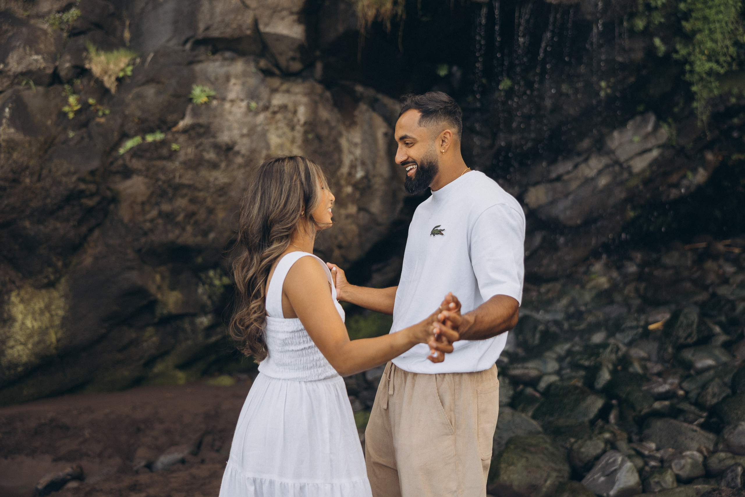 Proposal at Seixal Beach, Madeira – romantic engagement by the ocean, capturing intimate moments on the black sand shore