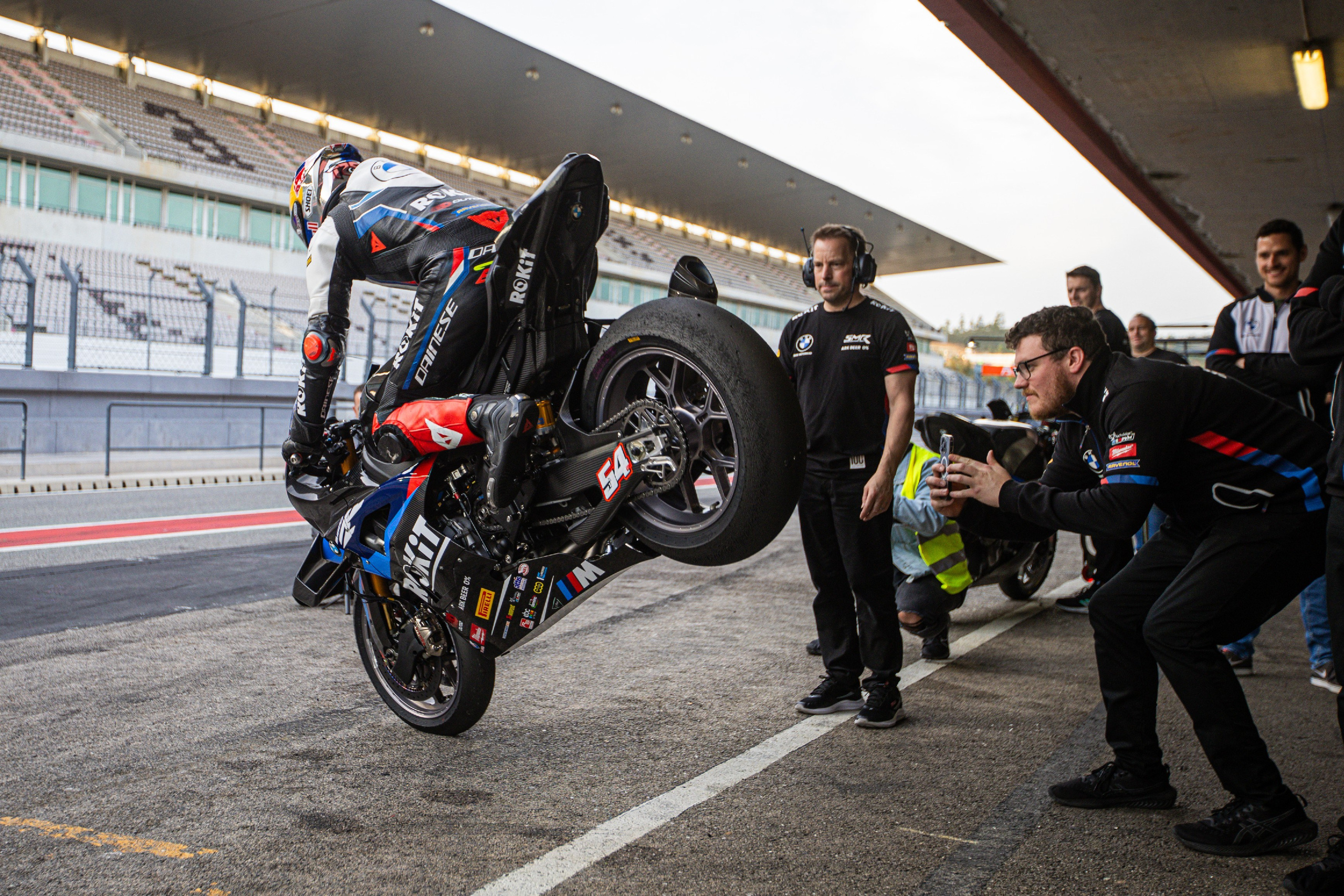 Toprak BMW rider stoppie at private test AIA Portimão Portugal
