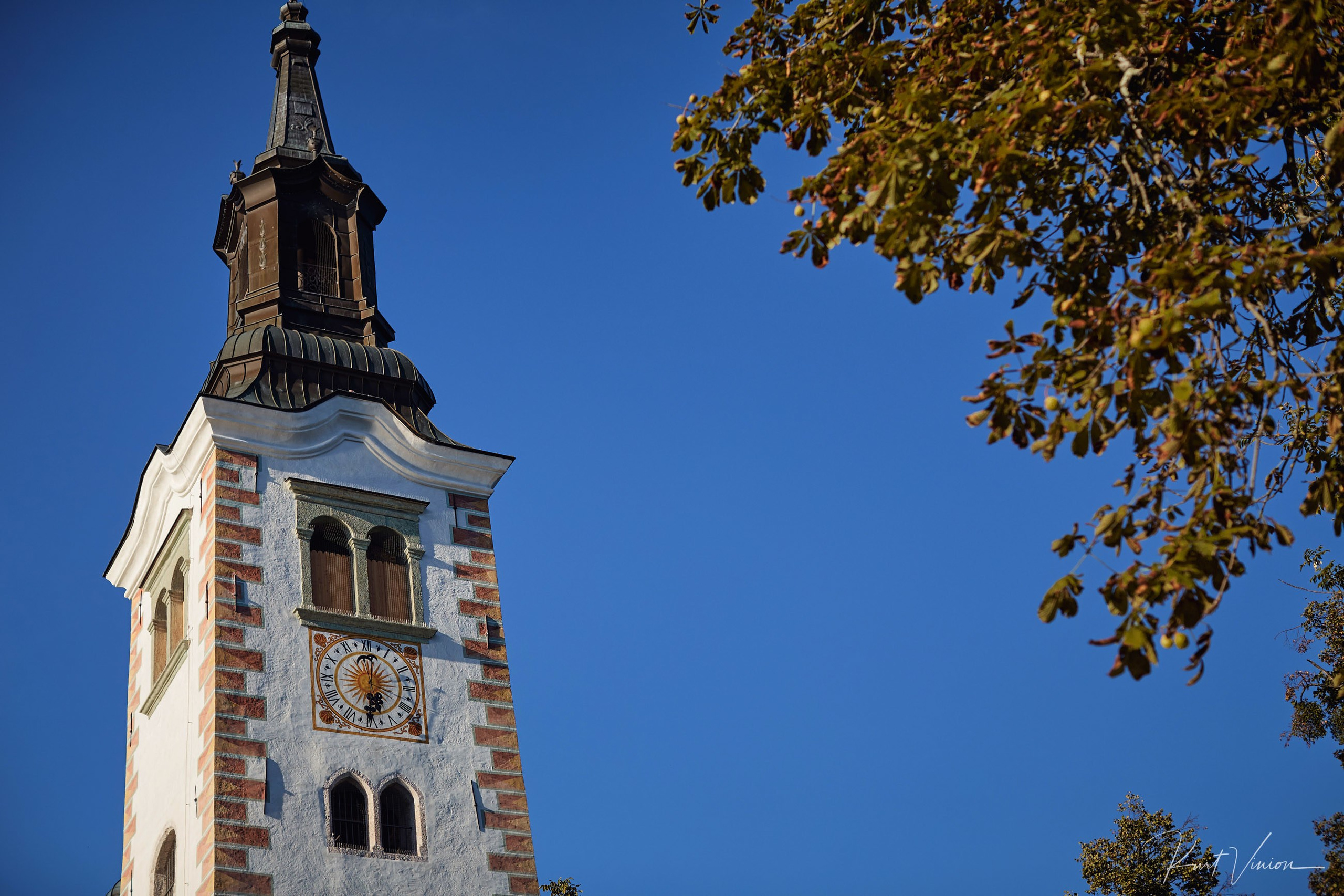 Bell tower Pilgrimage Church Assumption of Mary Bled Island.