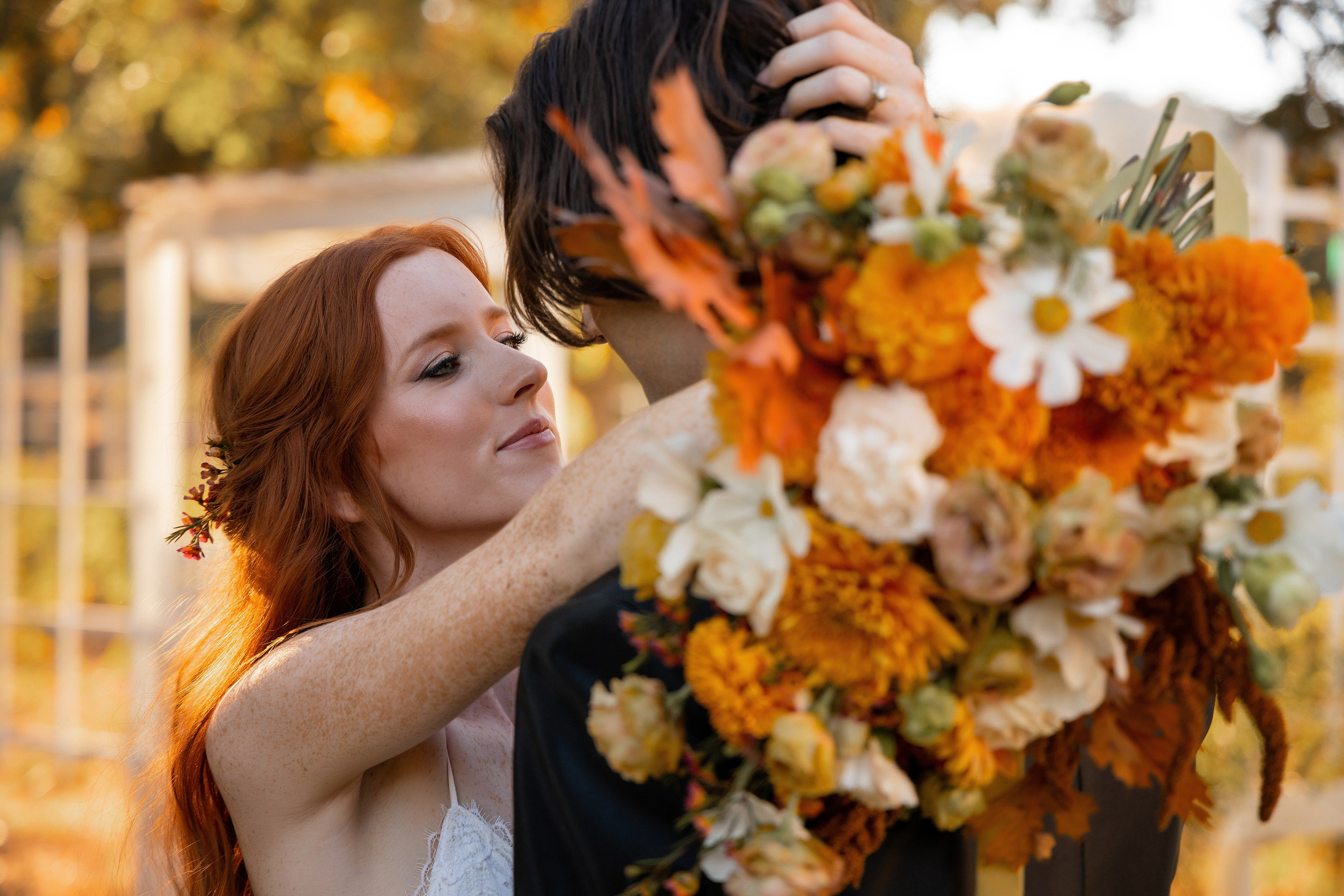 The bride's joyful bouquet toss, perfectly timed by the San Francisco photographer.