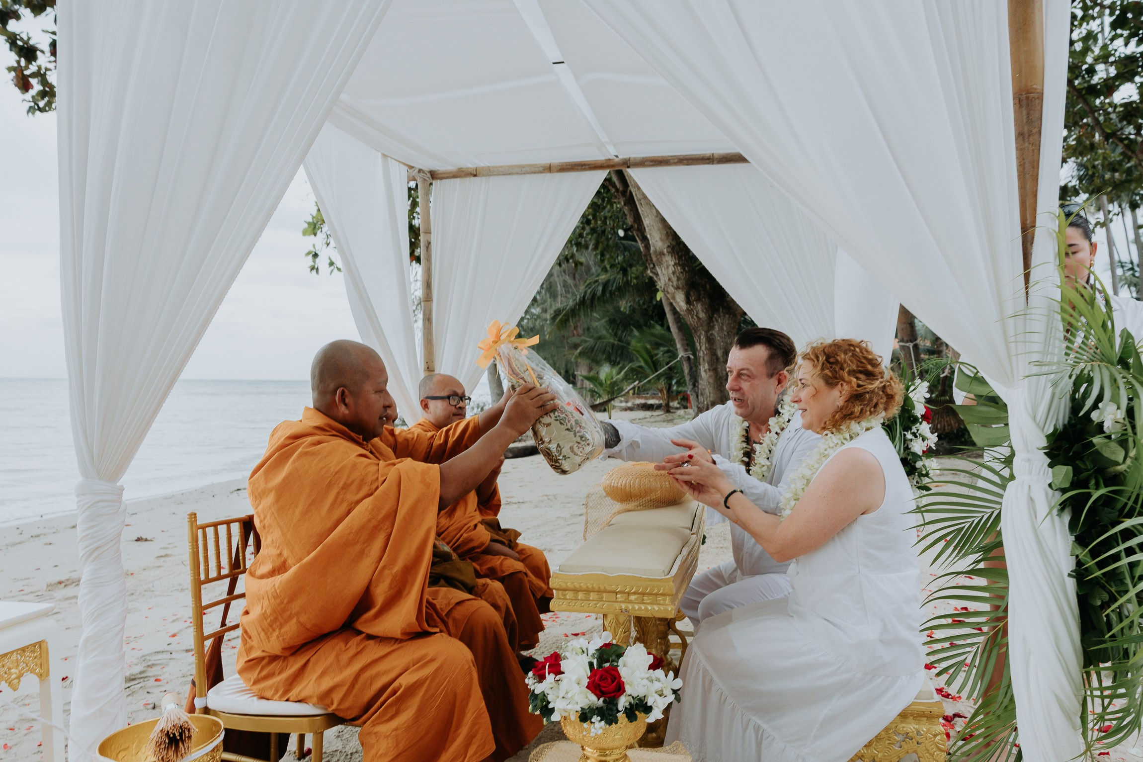Simone & Matthias Peter. Buddhist blessing wedding Ceremony on Koh Samui, Thailand