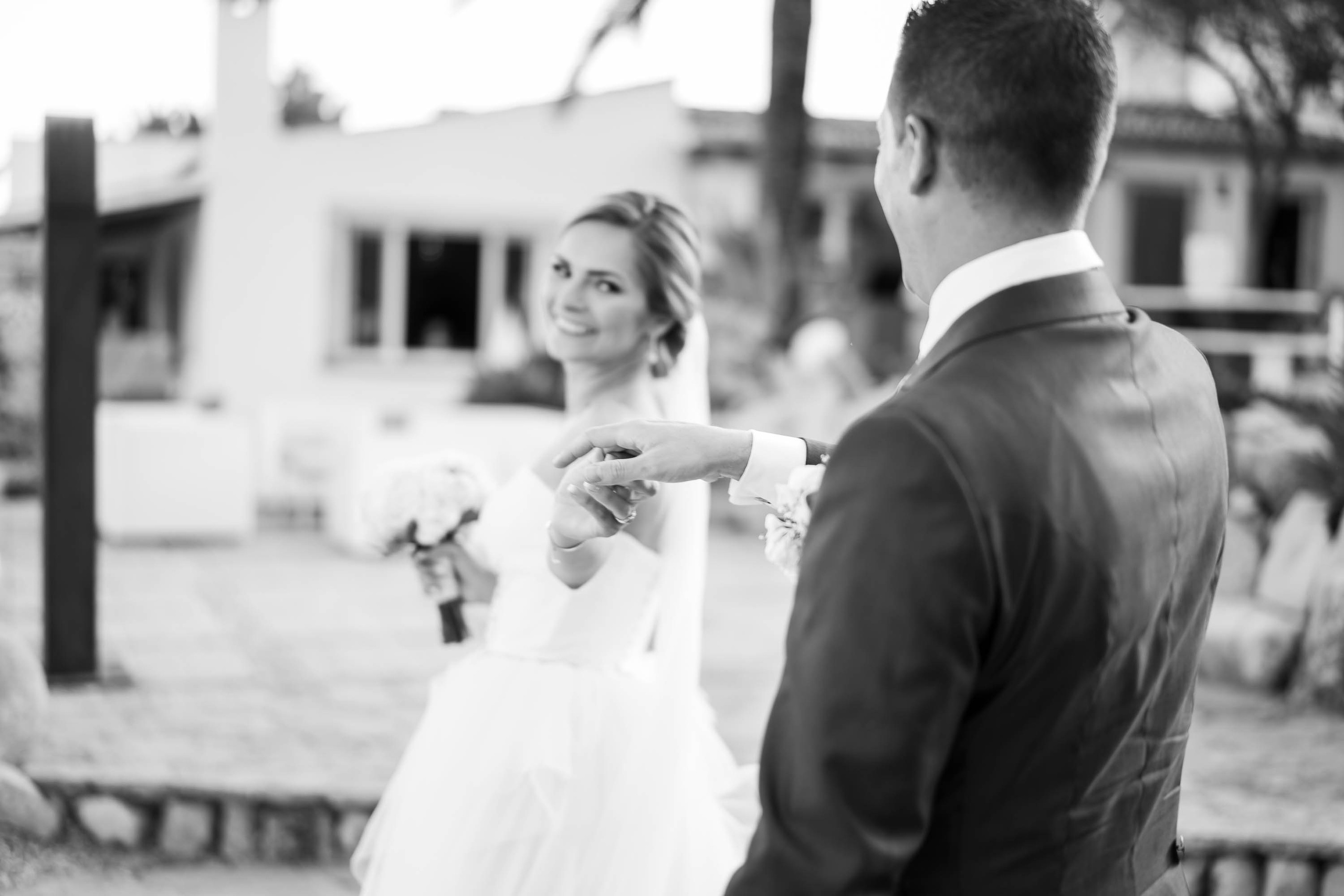 Bride and groom walk handhelded from their Wedding Ceremony in Mallorca