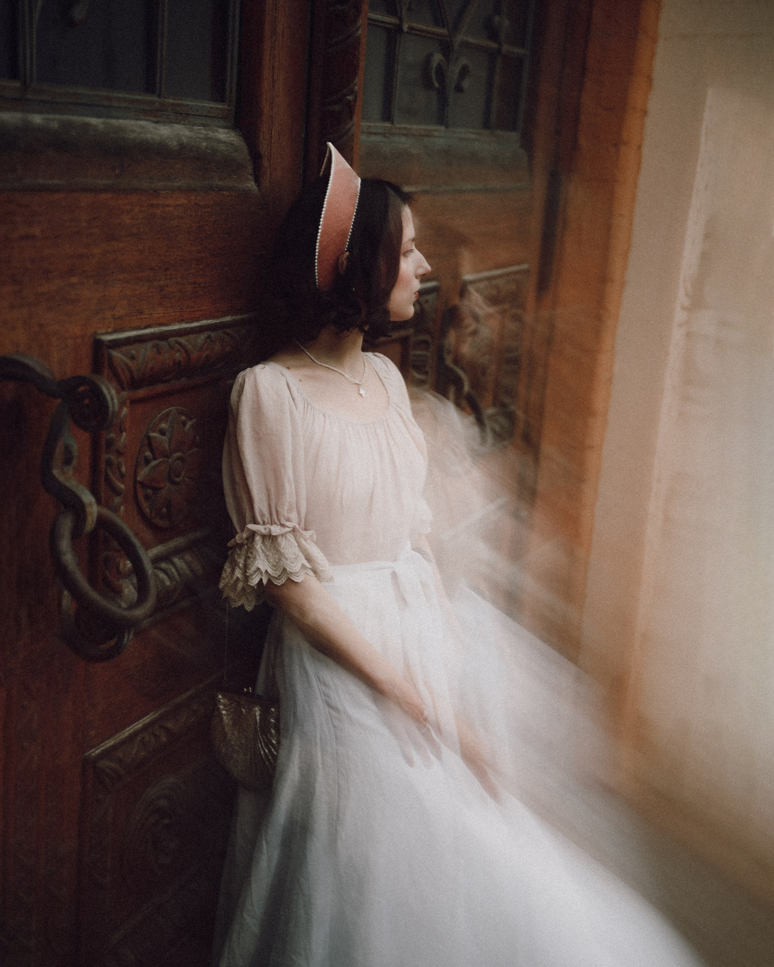 Slavic folklore shoot in traditional headwear and white dress. Moth & Moss Photography