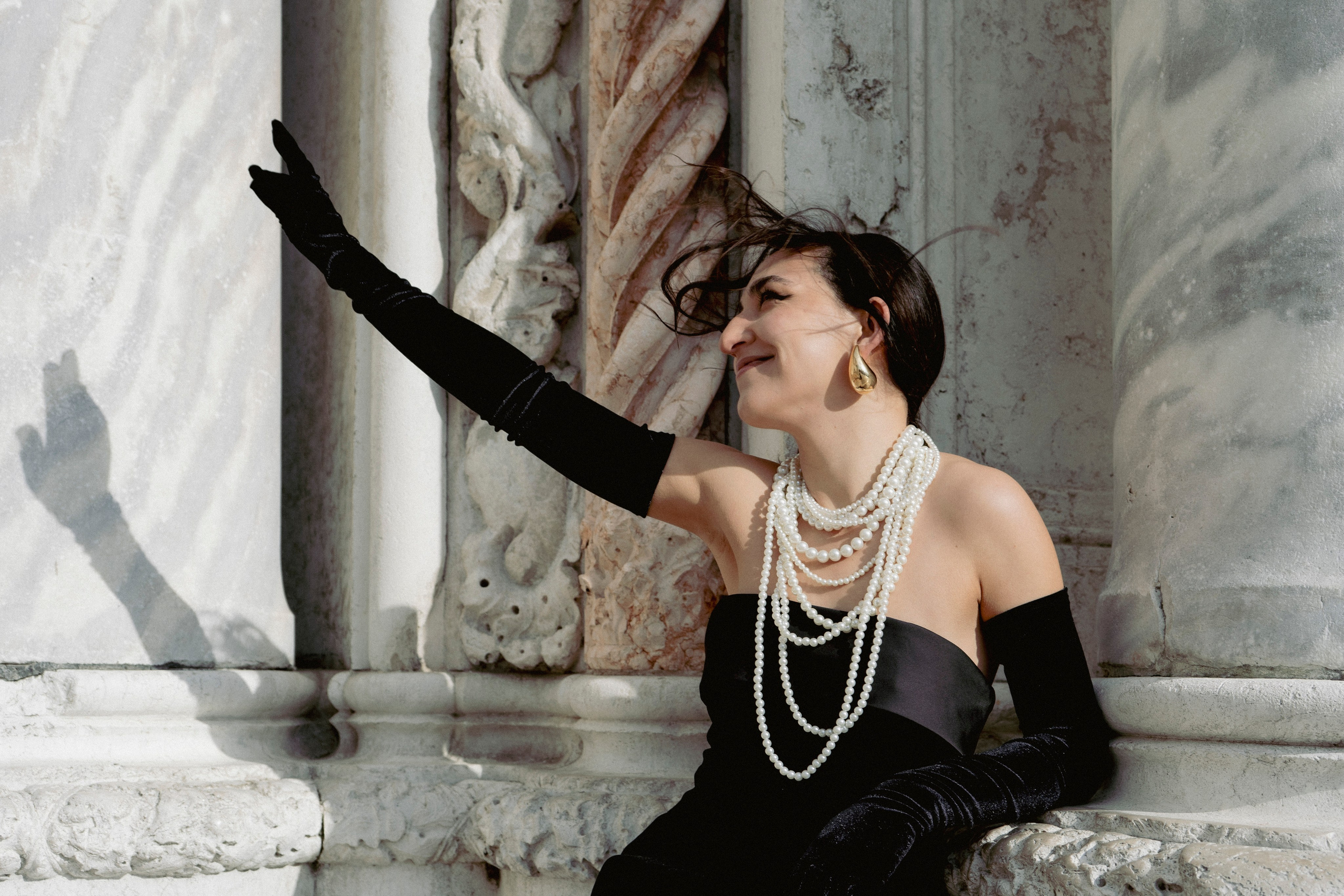  Luxury personal photoshoot in Venice on a private boat with flowing dress.