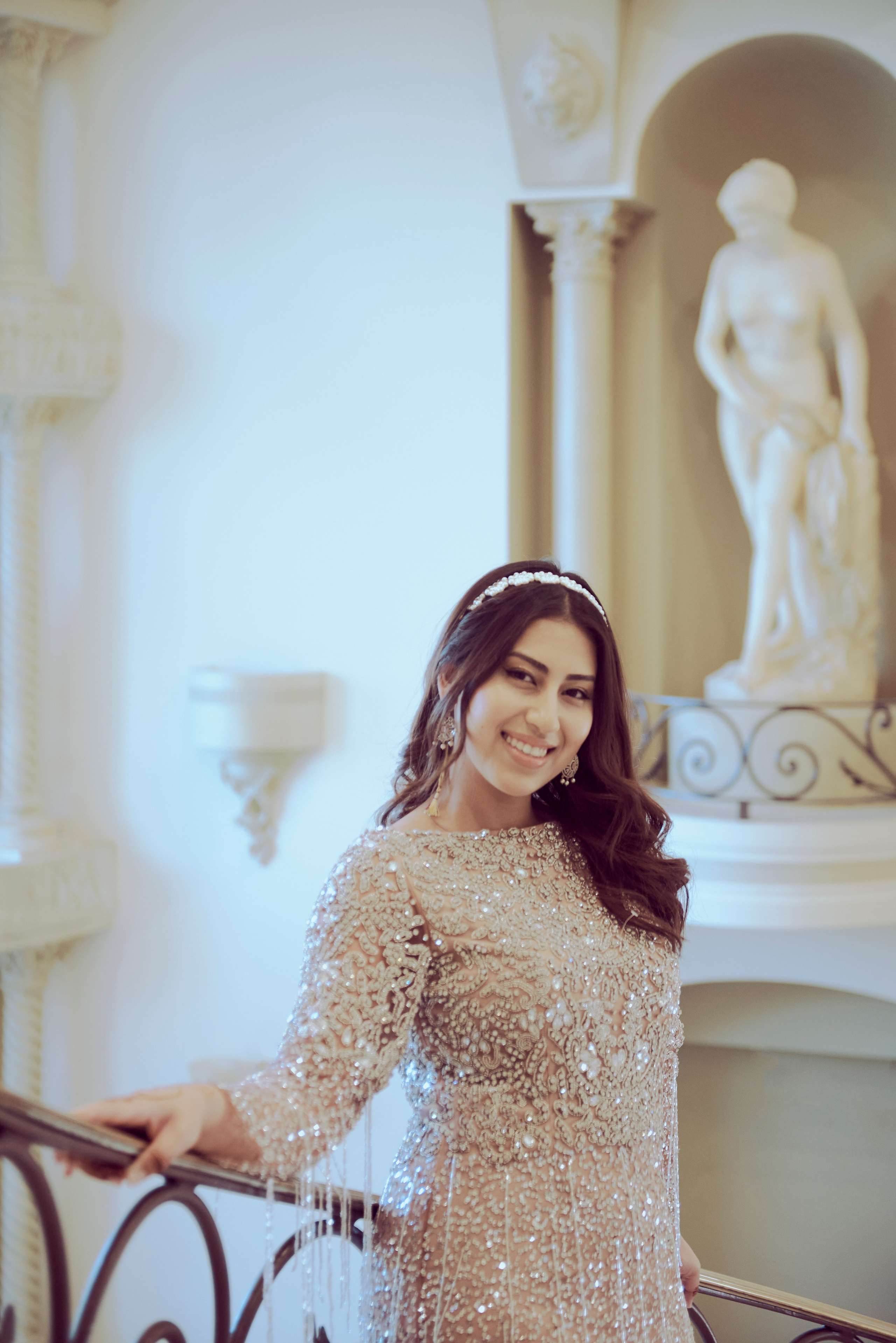 Beautiful engagement photo of a couple under twinkling lights in Los Angeles