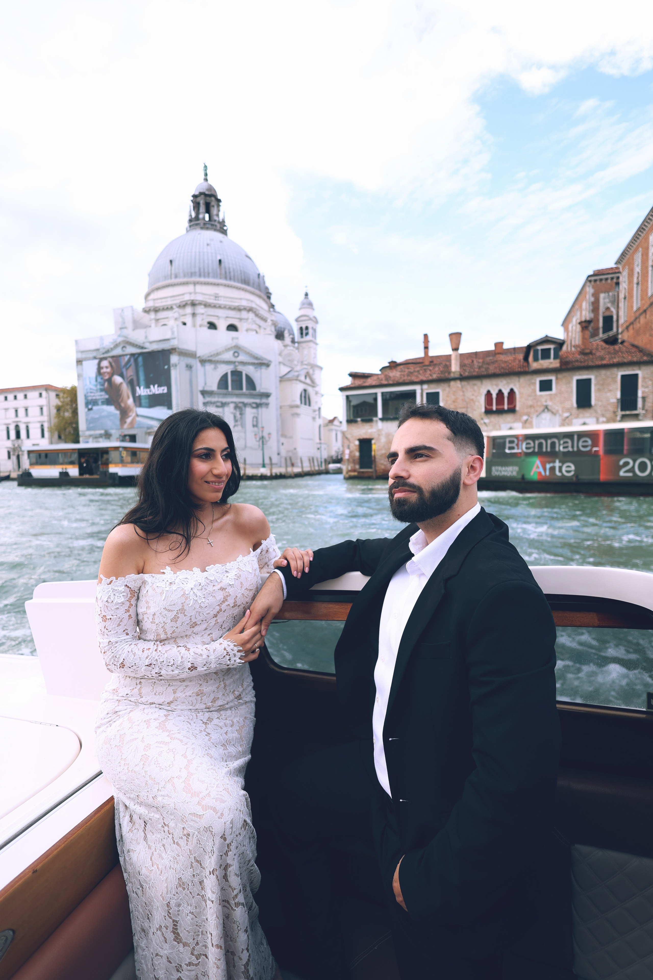 Couple in a water taxi on the Grand Canal