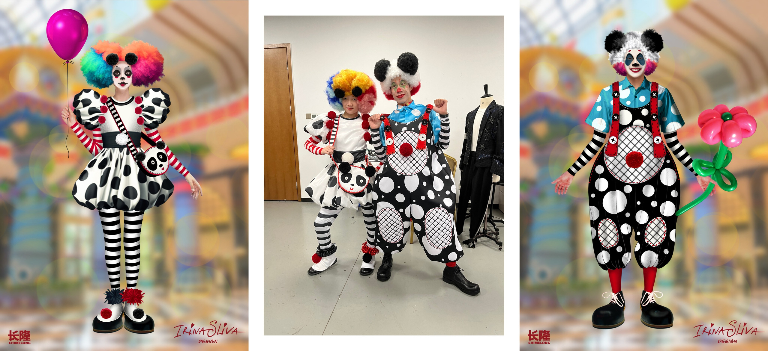 CLOWNS AND STILT WALKERS. Costume Design for Theme Parks & Live Performances | Character & Parade & Stage Costumes | 2D & 3D Costume Illustrations