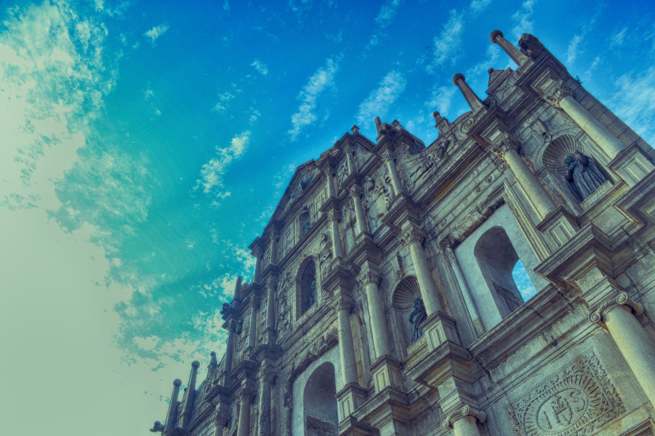 The Ruins of Saint Paul's. 大三巴牌坊. Ruínas de São Paulo. Built from 1602 to 1640 by the Jesuits, the church was one of the largest Catholic churches in Asia at the time. With the decline in importance of Macau, which was overtaken as the main port for the Pearl River Delta by Hong Kong, the building's fortunes similarly ebbed, and it was destroyed by a fire during a typhoon on 26 January 1835.