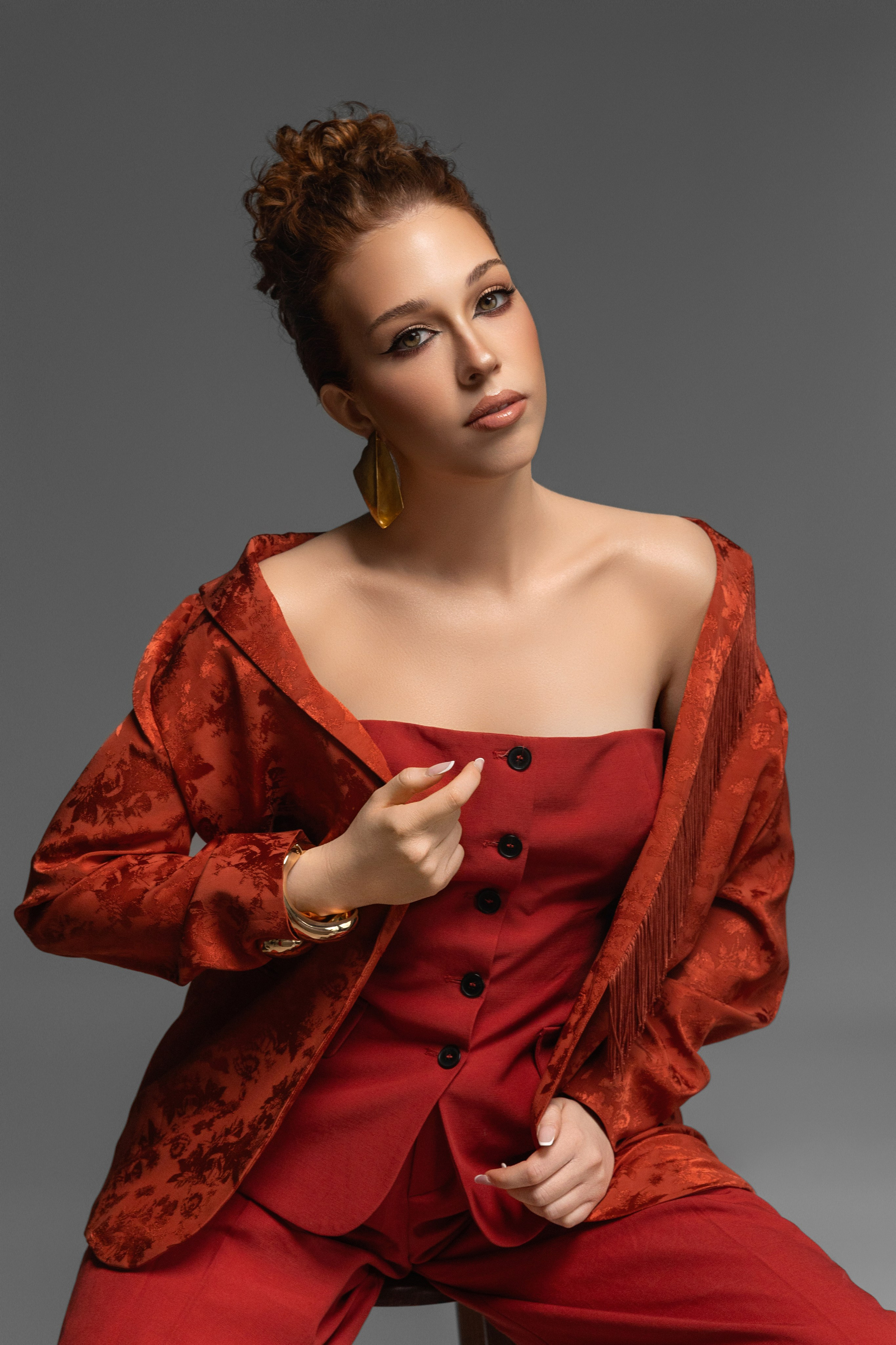 Modern editorial makeup for luxury fashion photoshoot