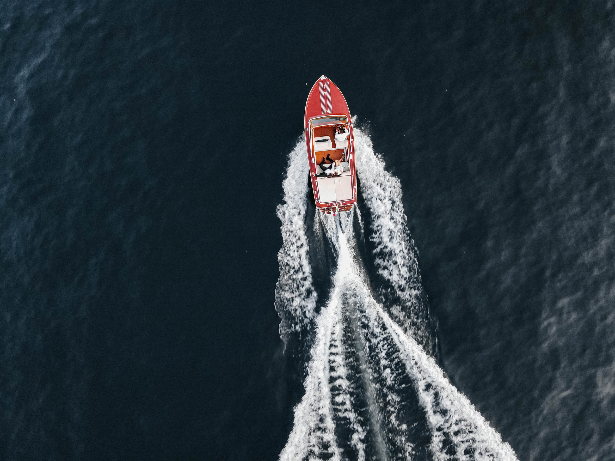     aerial boat shot Lake Como elopement Italy