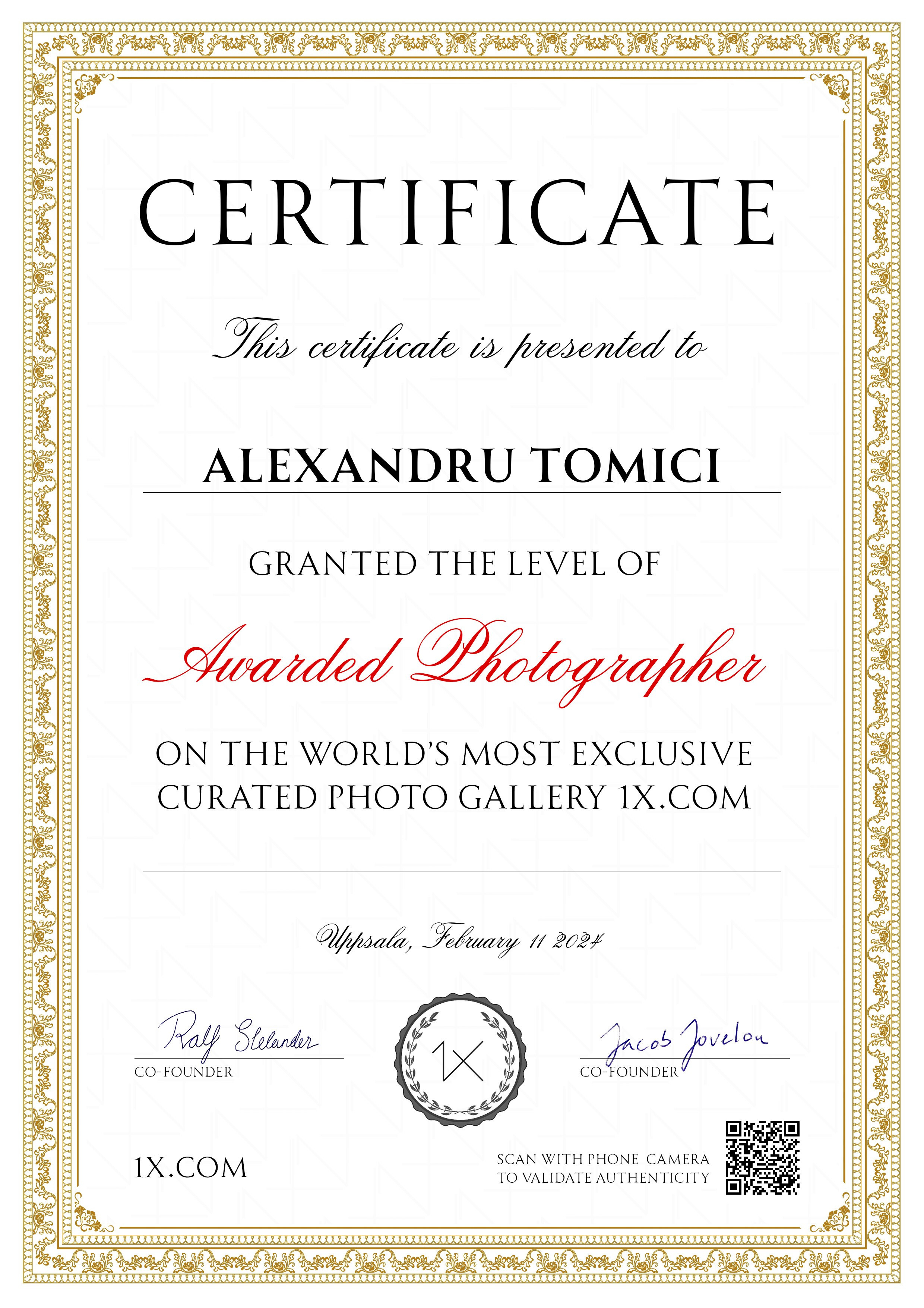 International Certificates and Awards. Alexandru Tomici Photography