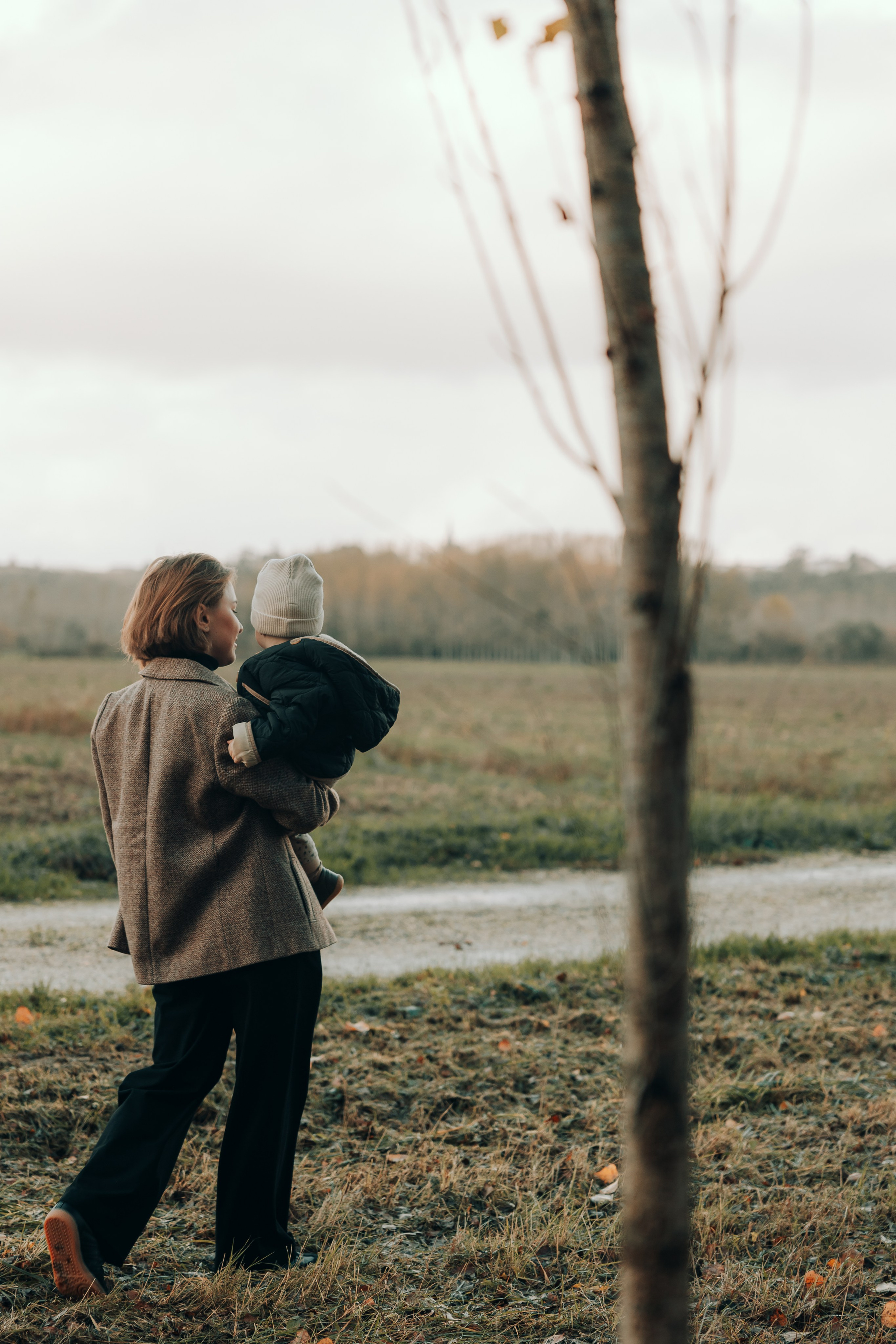 Walking with mom in a natural park, Langon, France