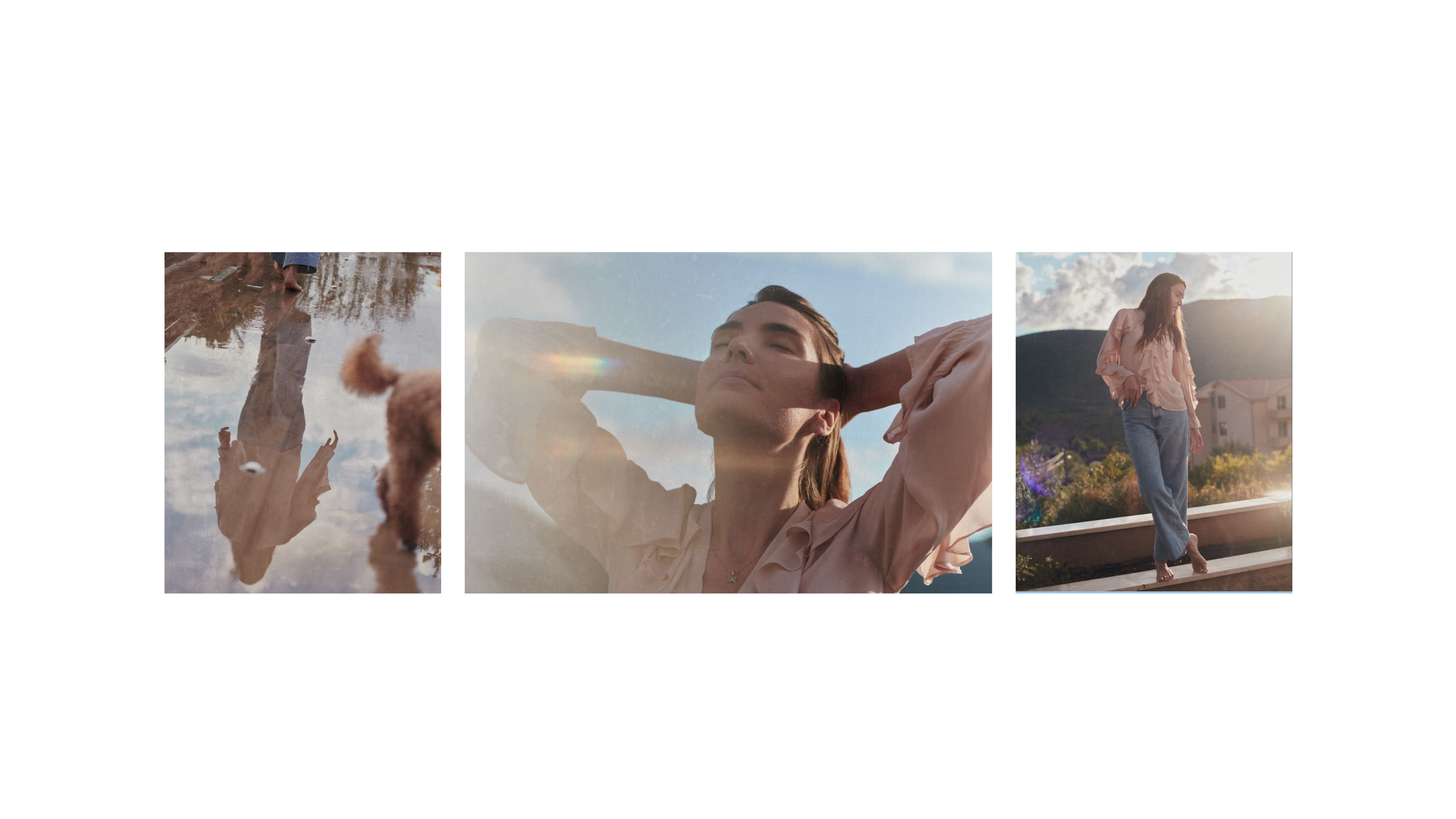 Editorial campaign for a beachwear brand, captured on the seashore in natural light