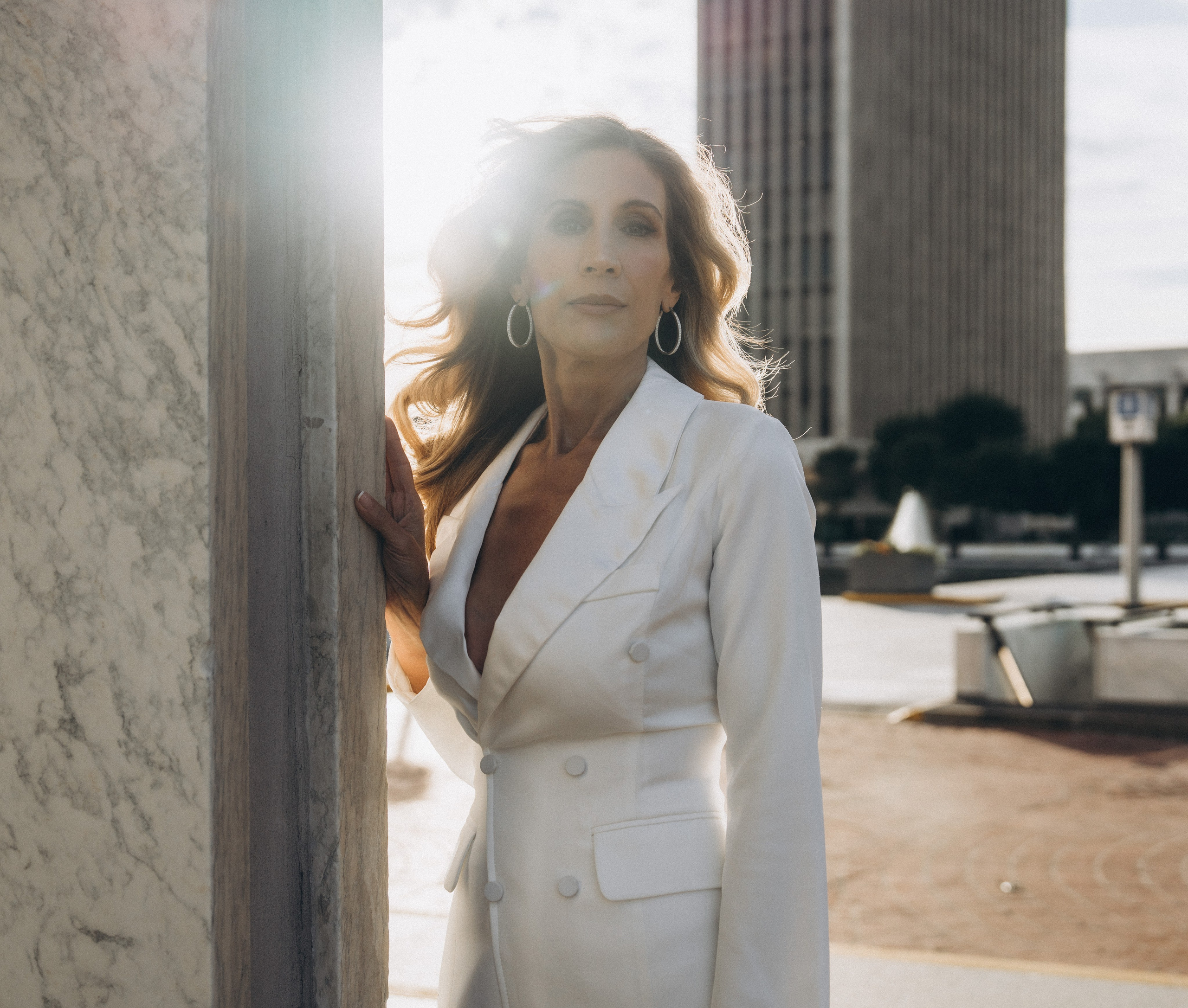 Bride walking along Troy’s Hudson River waterfront.