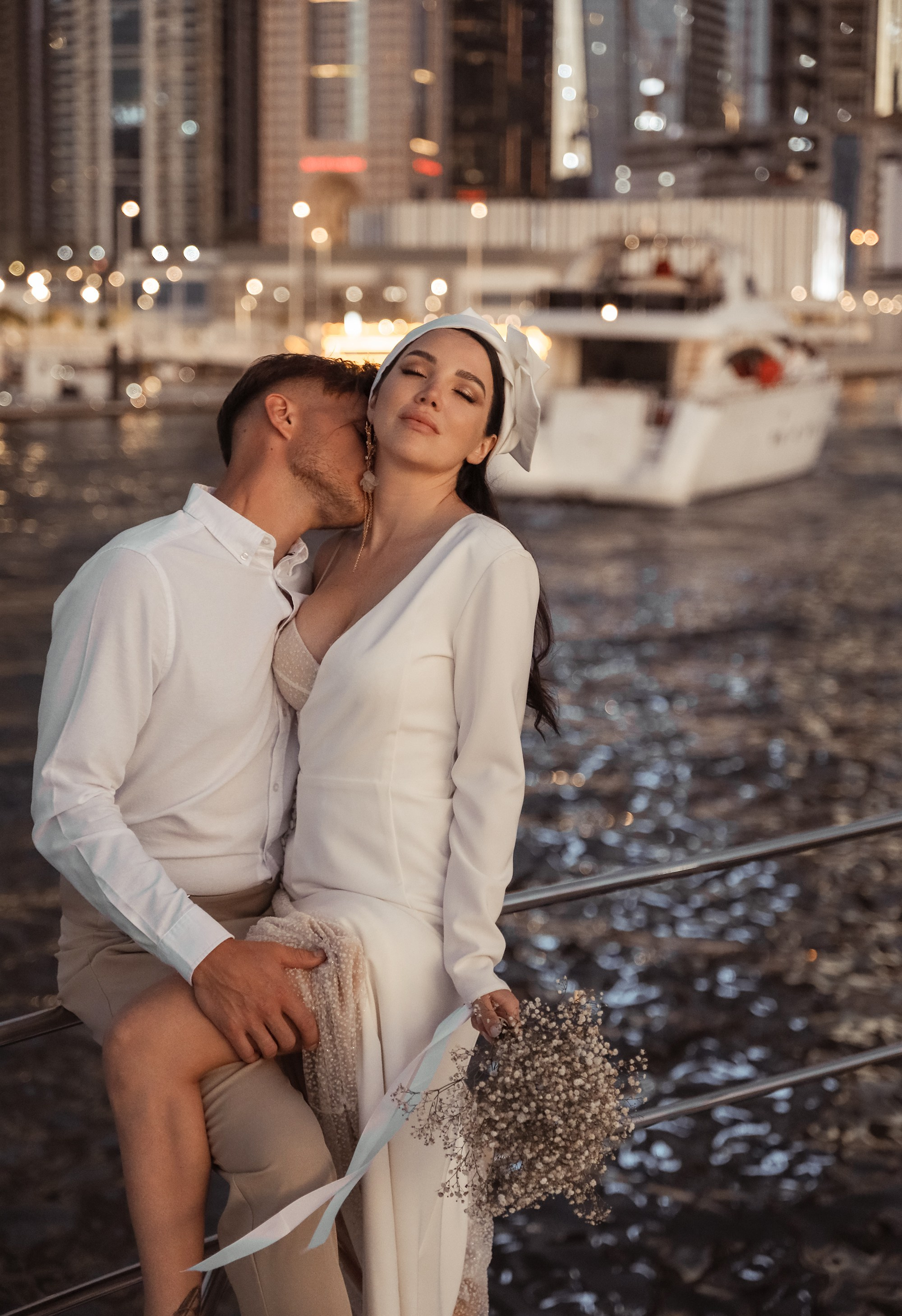 A couple’s love story told through portraits on a yacht. Dubai, United Arab Emirates
