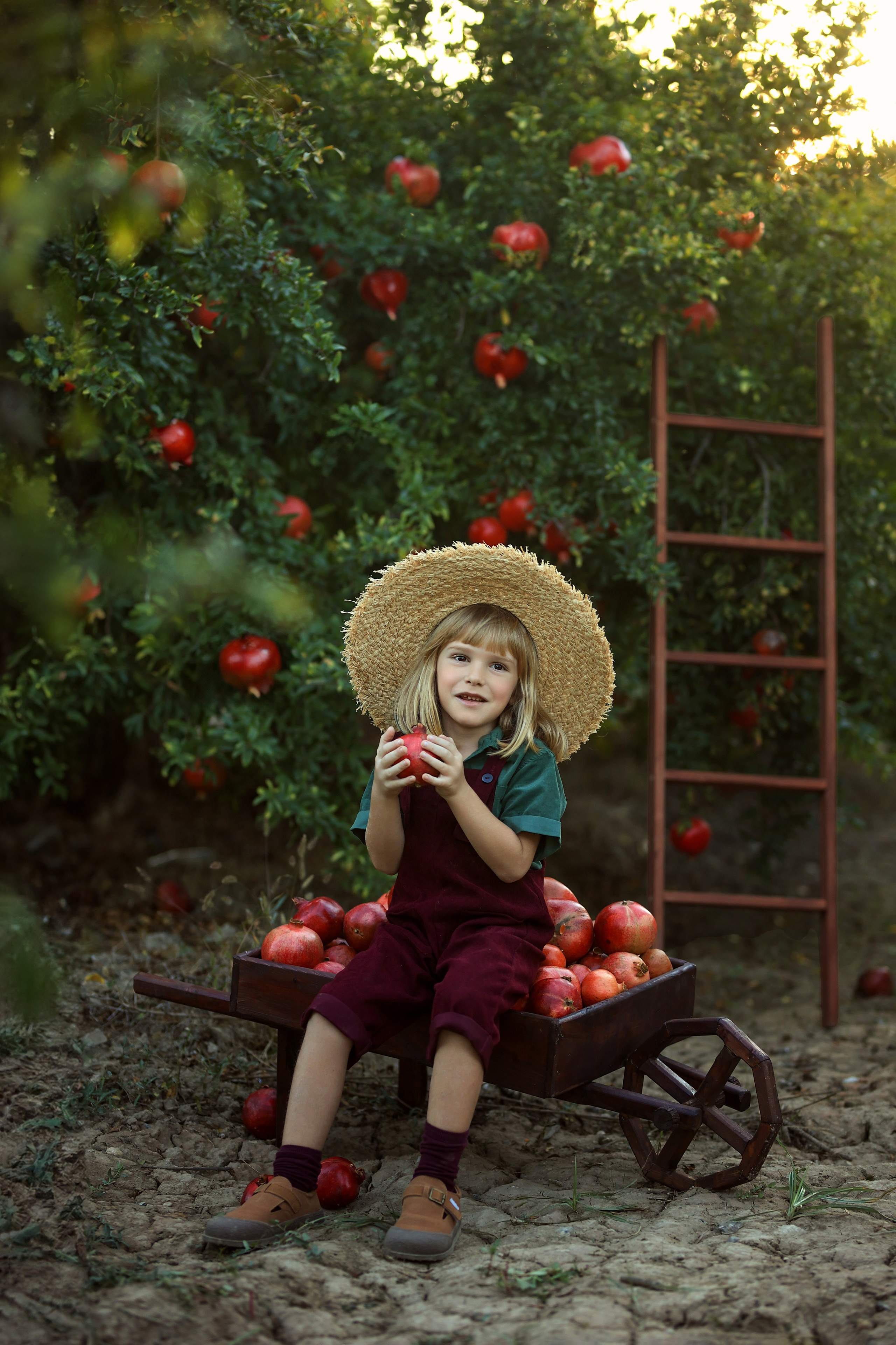 Photoshooting in pomegranate garden. Photographer in Turkey, Antalya, Kemer, Belek, Side, Kas, Fethiye