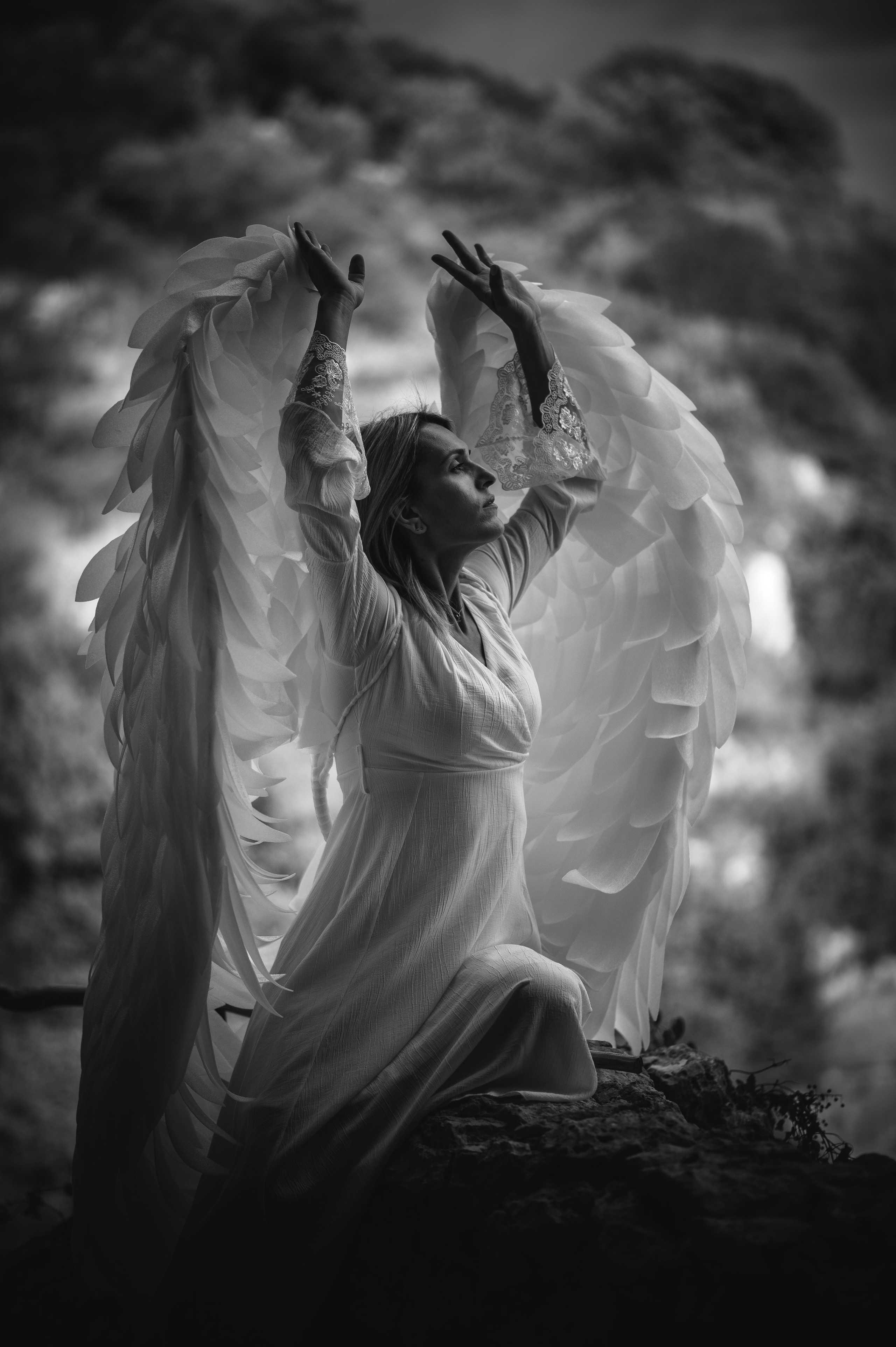 Angel in woods. Photograper in Chania, Crete