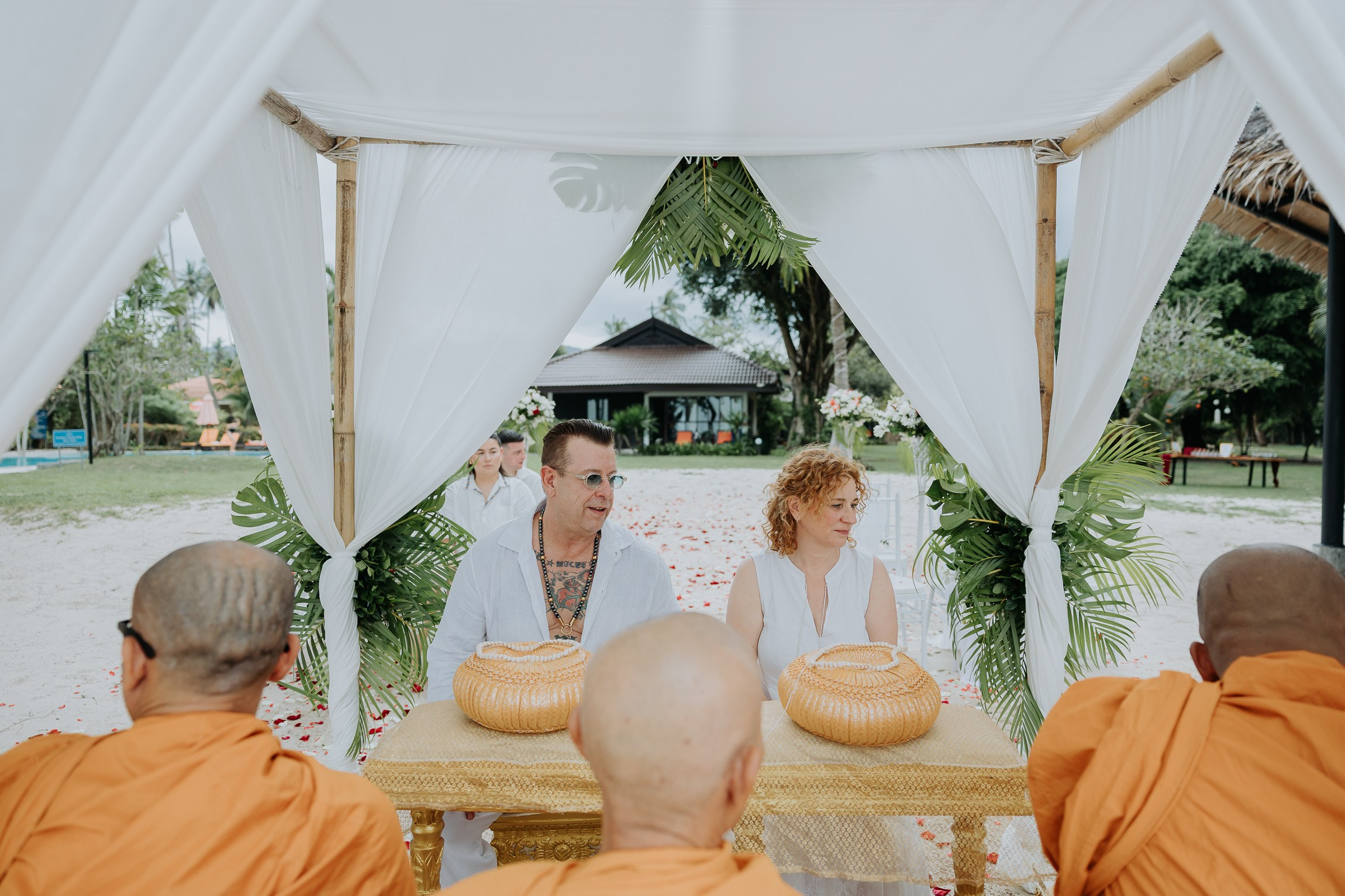 Simone & Matthias Peter. Buddhist blessing wedding Ceremony on Koh Samui, Thailand