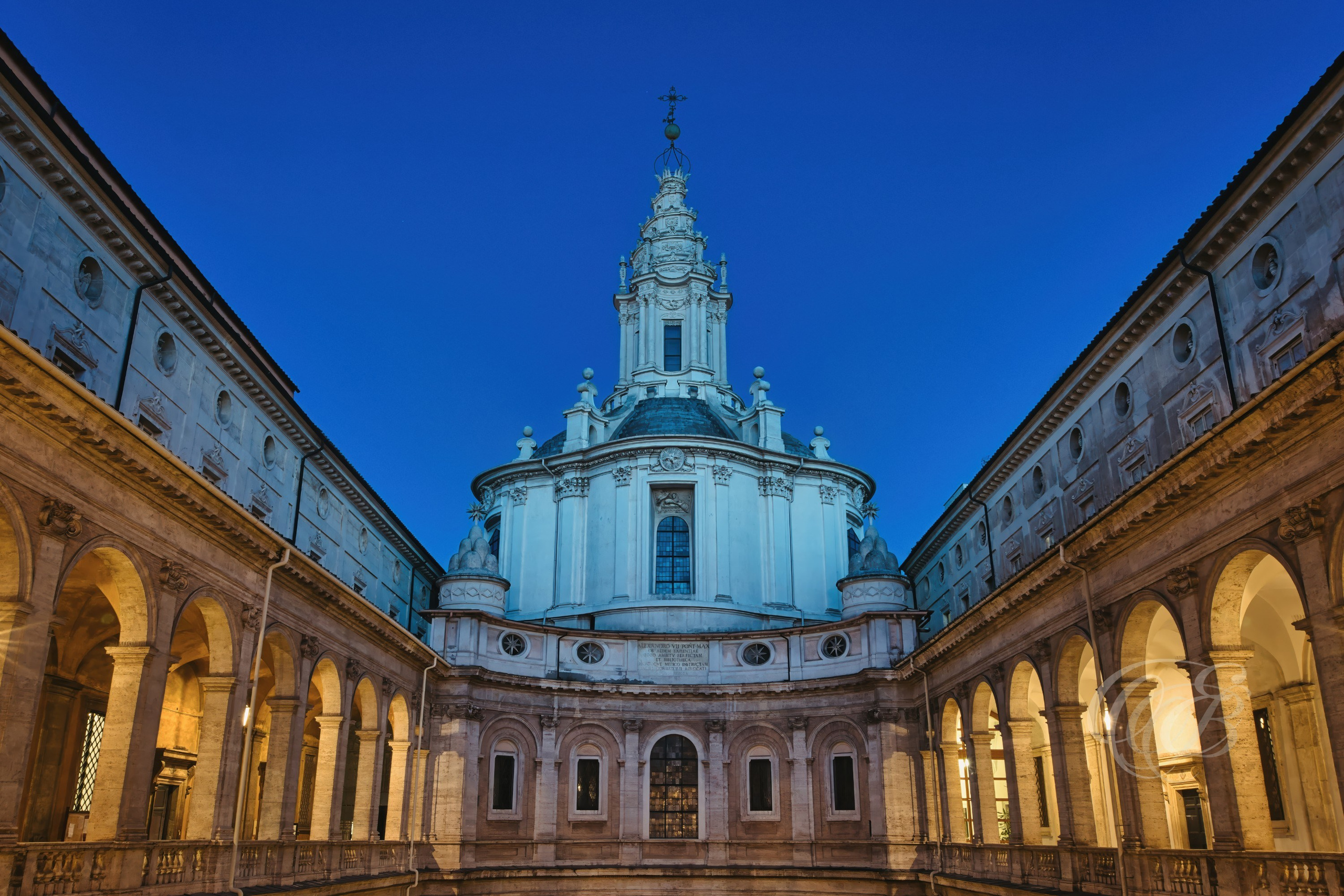 Rome, Italy—The Church of Saint Ivo at La Sapienza is one of the most innovative works of Baroque architecture. Designed by Francesco Borromini for the historic University of Rome, the church is renowned for its distinctive geometric forms and spiral lantern, reflecting the creativity and intellectual spirit of seventeenth-century Rome. Eduardo Bartoli Photography.
