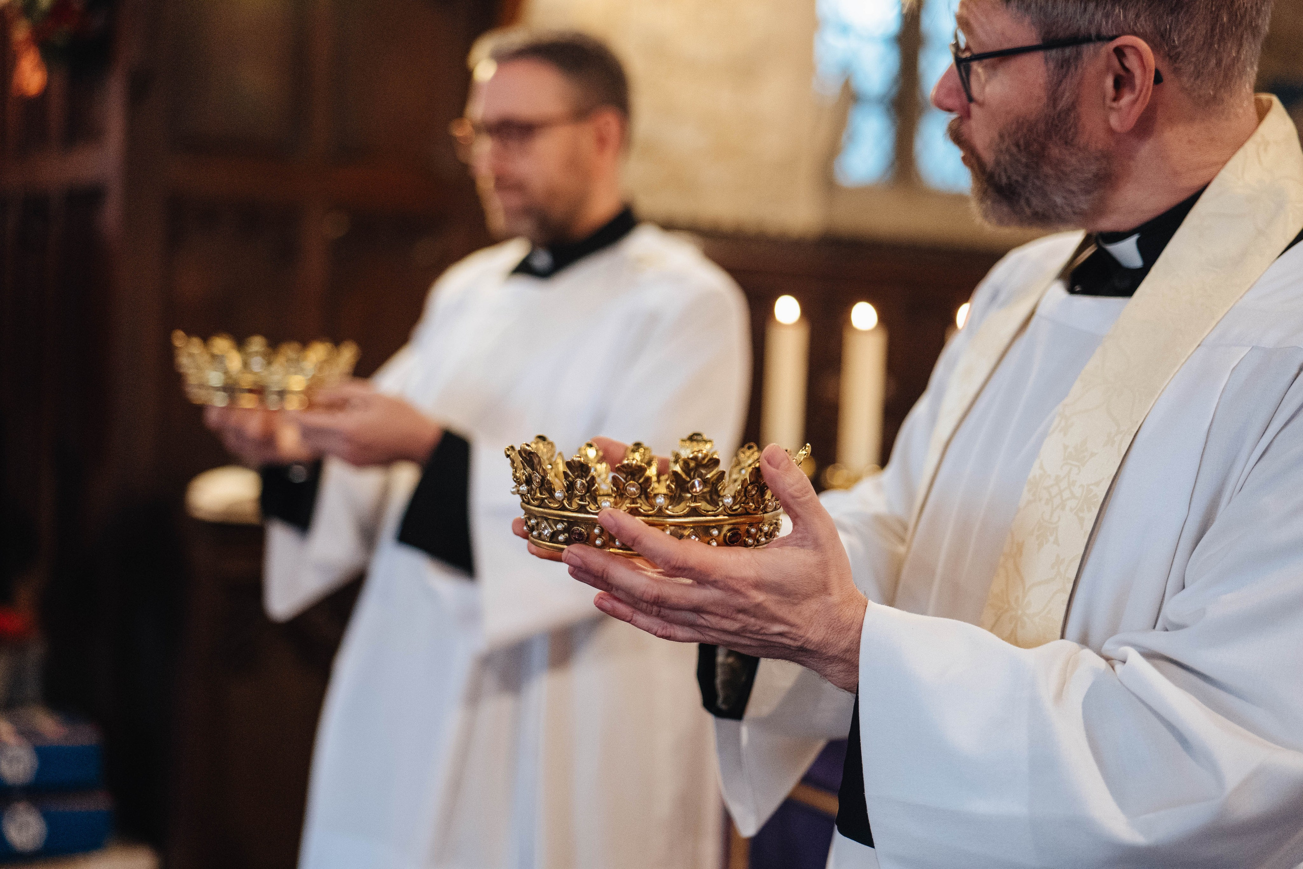Part of wedding ceremony in church, close up