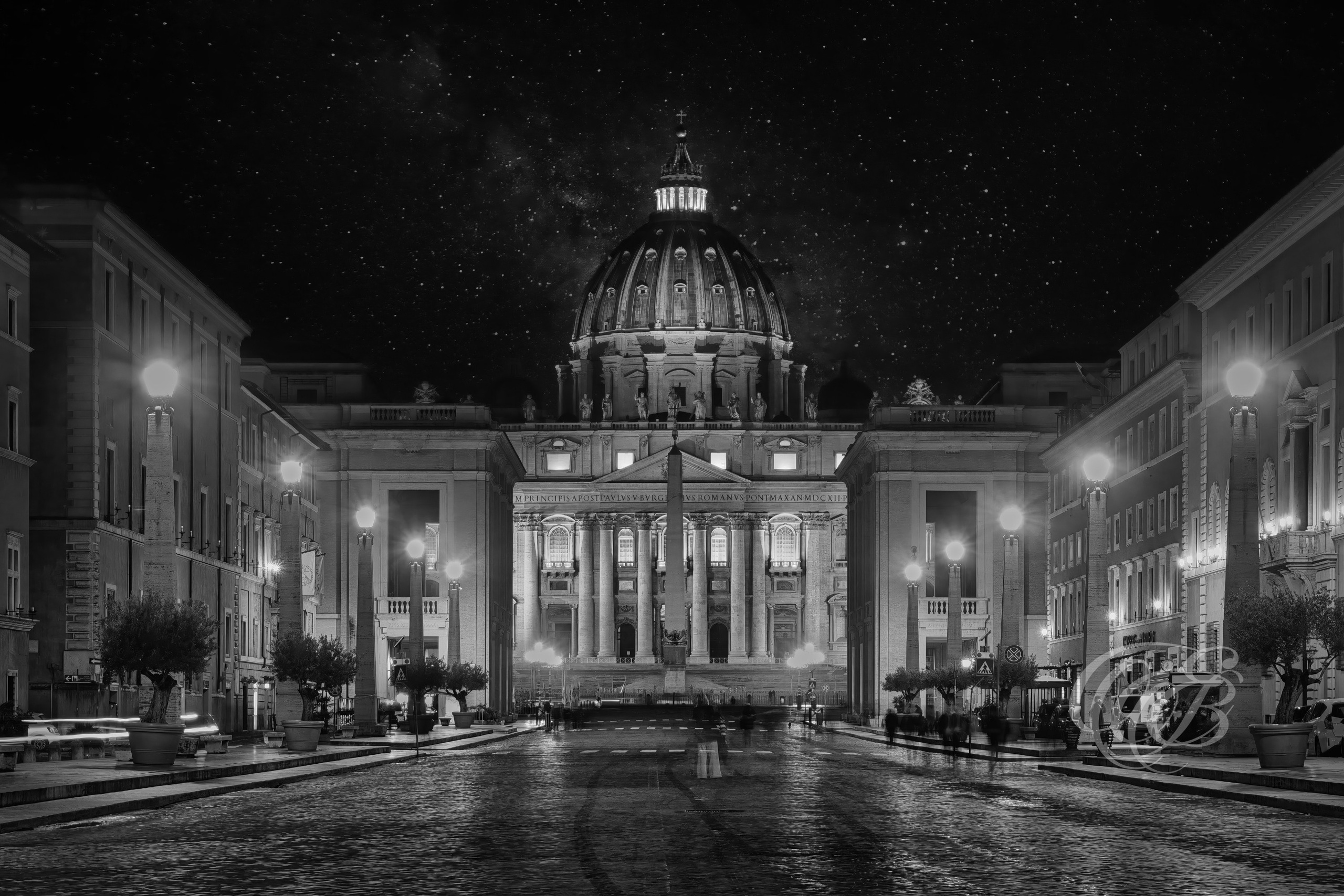 Rome Italy - The Vatican night sky - Roman Fantasy - Eduardo Bartoli Fine Art Photography - A surreal representation of the Vatican with a starry sky, part of Eduardo Bartoli's Fantasy Series.