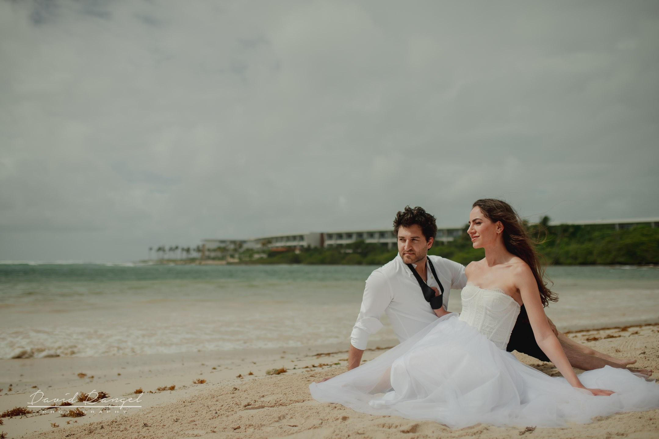 Secilia and Brandon tras the dress at the Conrad Tulum Hotel. Destination wedding photographer based in Cancun and Riviera Maya with service worldwide