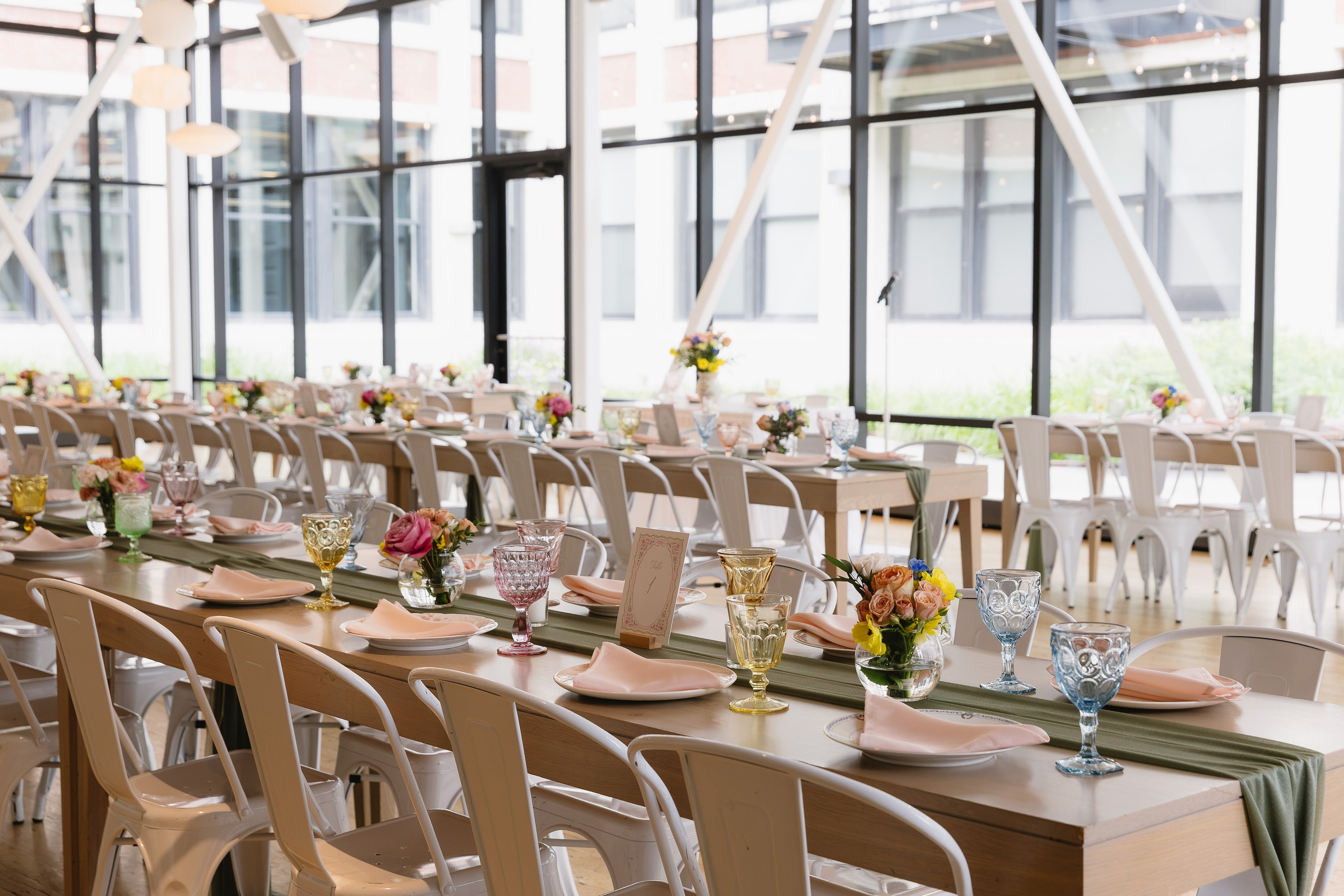 Elegant wedding reception decor at Greenhouse Loft in Chicago