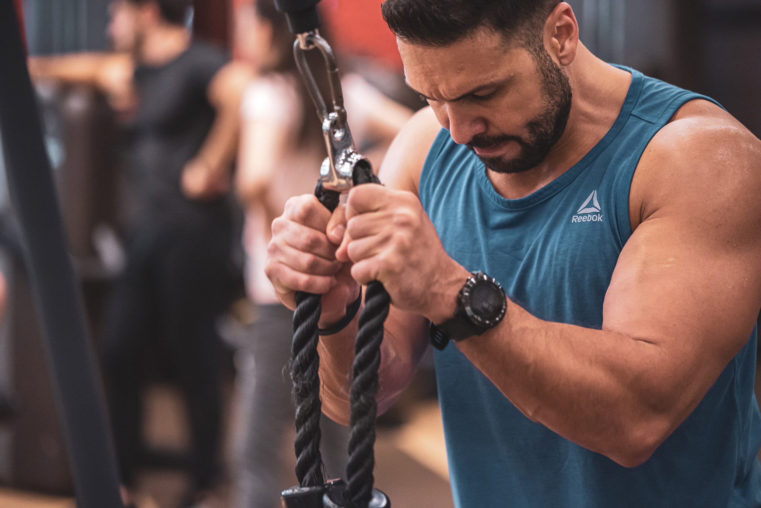  Gym workout with a training machine