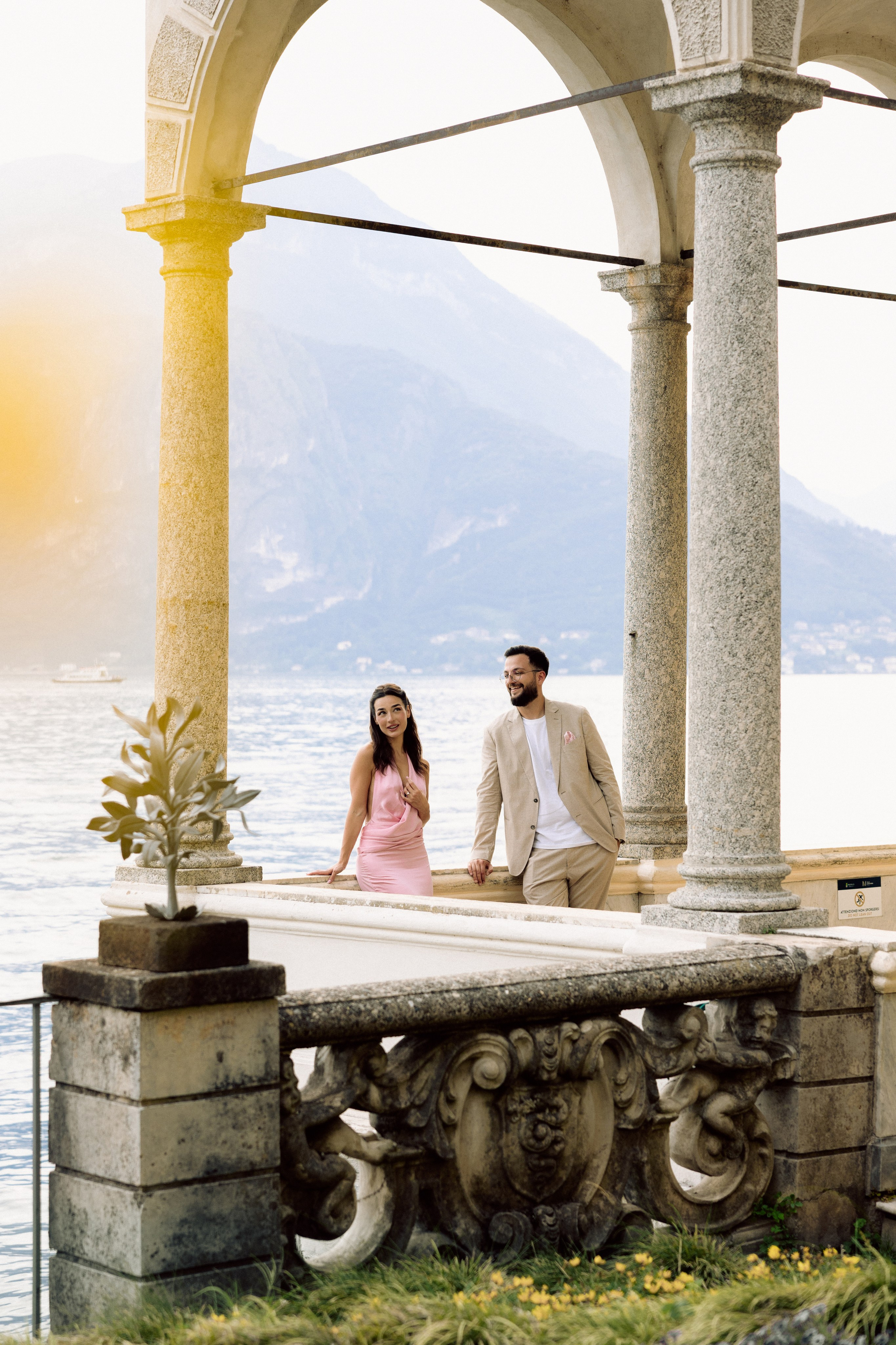 Intimate couple photoshoot at Villa Monastero overlooking Lake Como