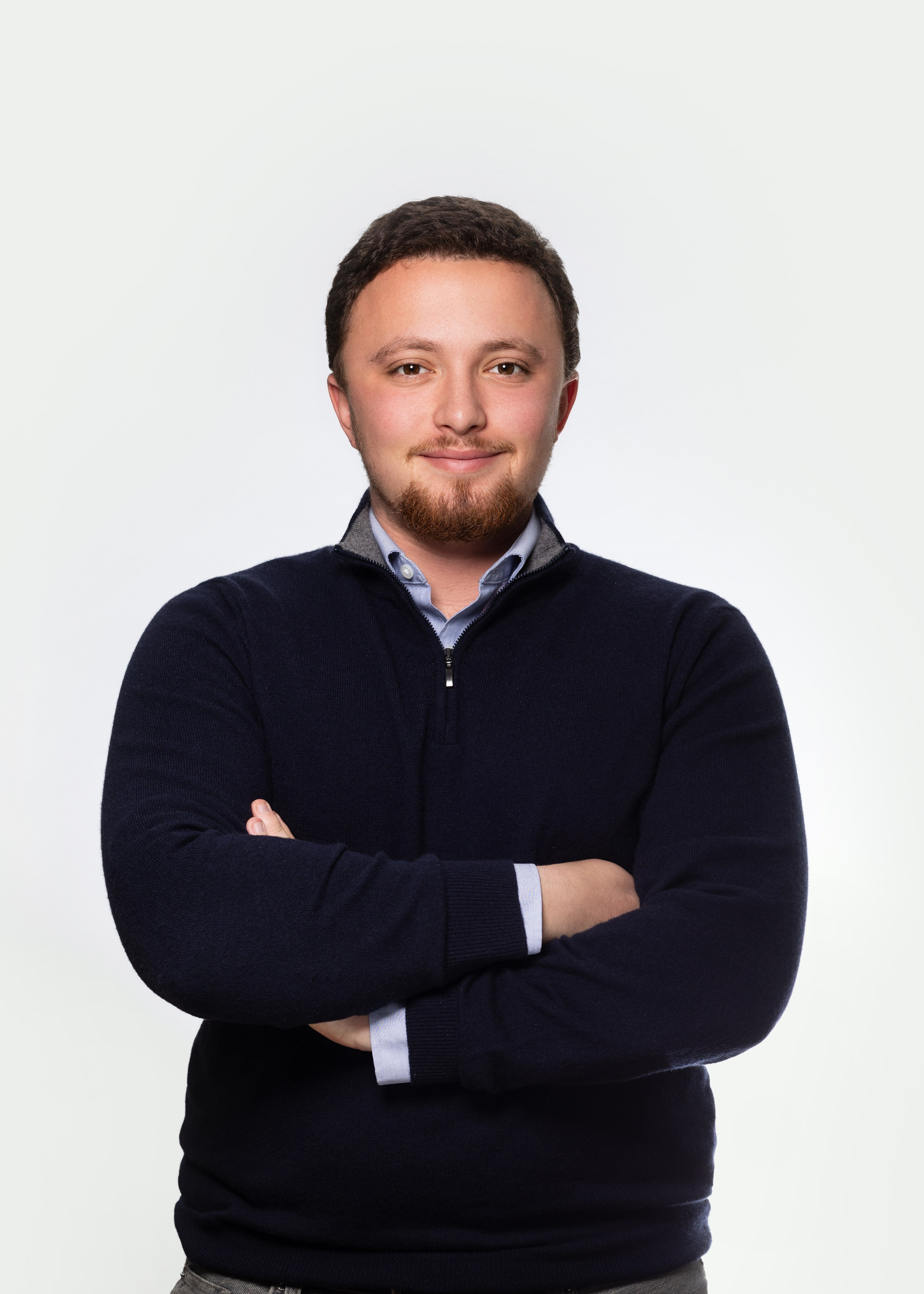 Corporate team member at 1 click Marketing, a business portrait on a white background