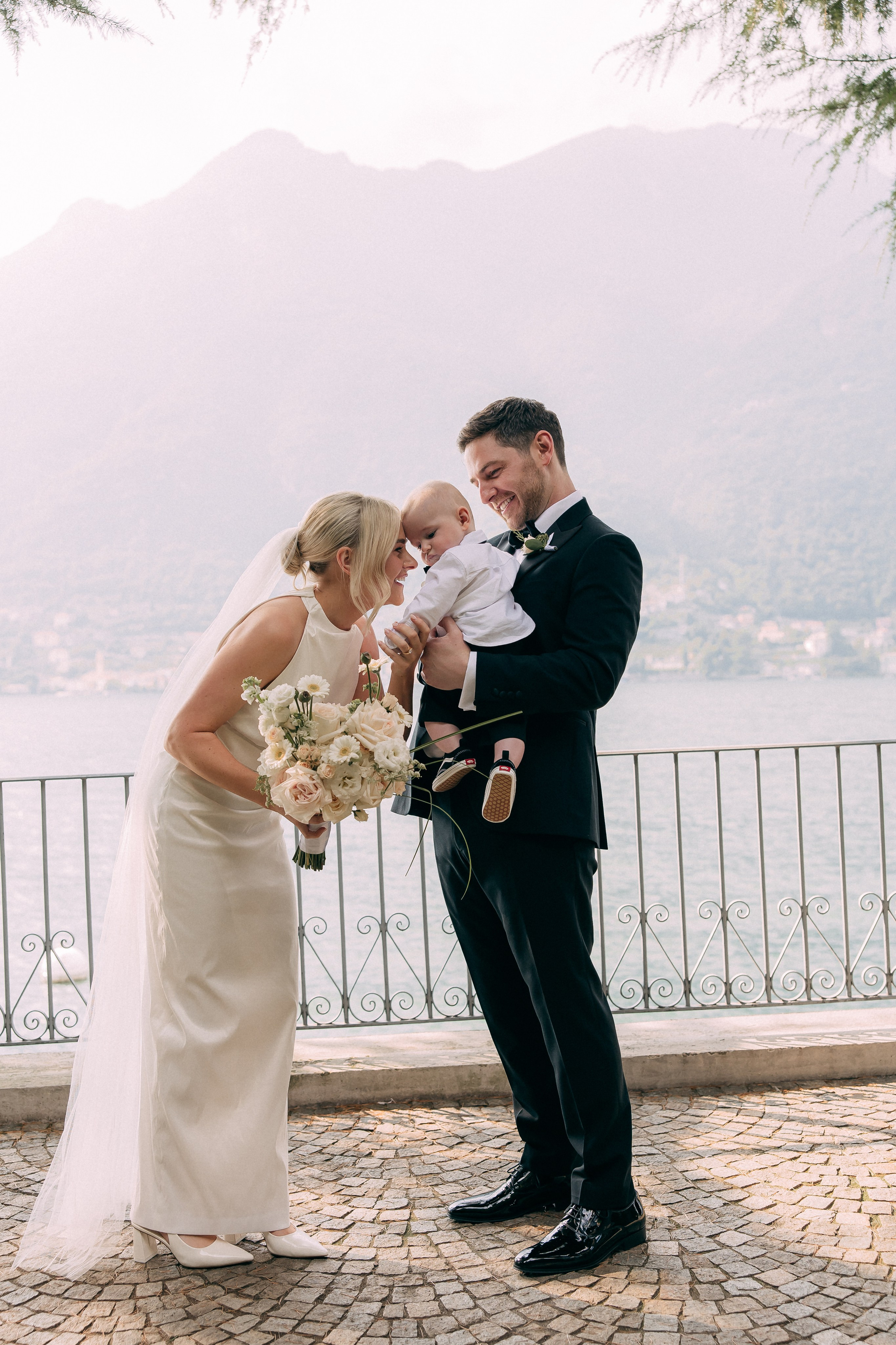 Intimate elopement moment between bride and groom at Villa Lario, Lake Como, Italy